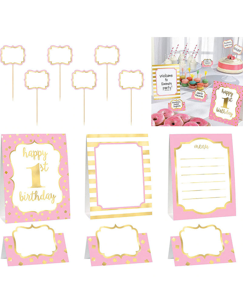1st Birthday Girl Decorating Kit - Pack of 12 Party Supplies for Baby's First Birthday Celebration, Baby Shower & Milestone Decorations