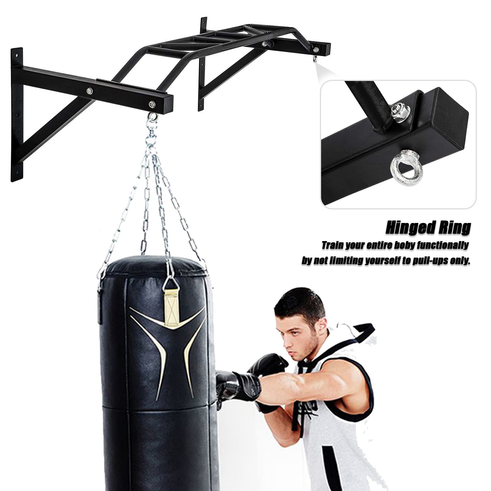 BDL Wall Mounted Pull Up Bar - Multifunctional Chin Up & Dip Station for Home Gym - Power Tower Set Supports 440lbs - Perfect for Indoor Strength Training & Bodyweight Exercises
