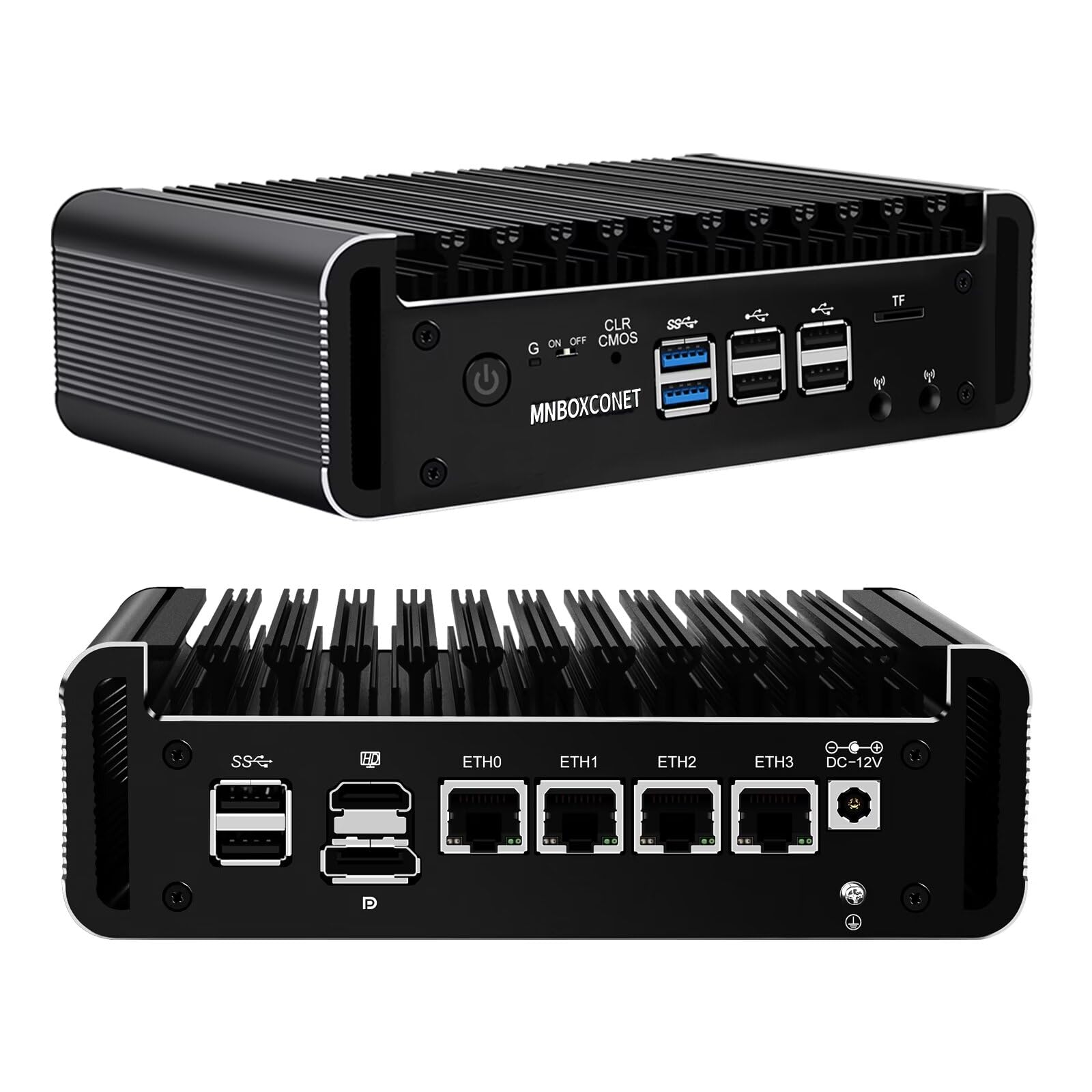 MNBOXCONET Firewall Mini PC - Intel Core i3 N305 Fanless Desktop Computer with 4x 2.5GbE I226-V LAN, 32GB DDR5 RAM, 1TB SSD, Windows 11 Pro - Ideal for Home Office Network Security, VPN Server, OPNsense Firewall Router & Small Business IT Solutions