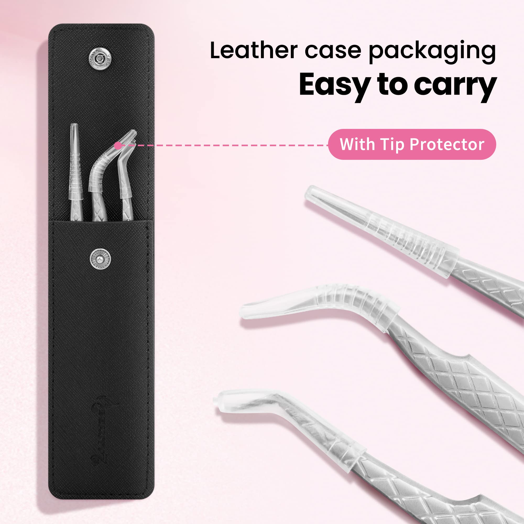3pcs Stainless Steel Eyelash Tweezers Set - Silver Straight, Curved & Angled Tips for Professional Lash Extensions | Semi-Permanent Lashes & Beauty Salon Use | Perfect for DIY Home Lash Application