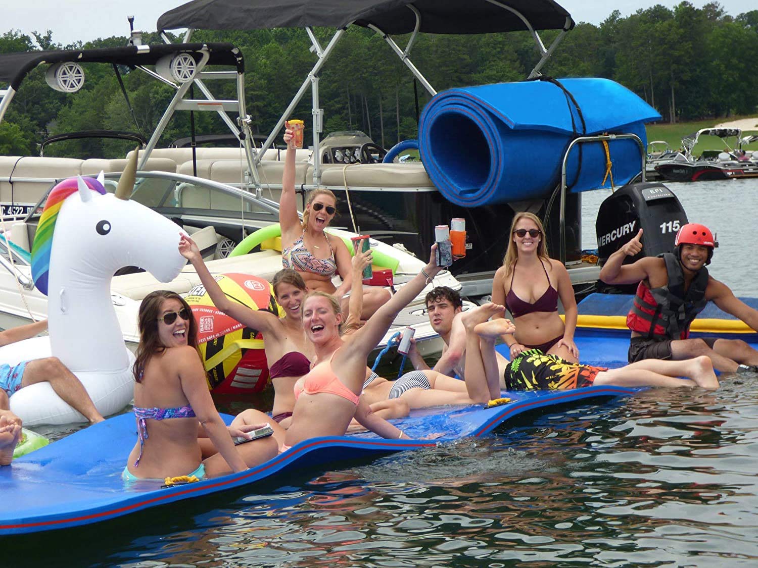 **9/12/18 FT Water Floating Mat - Durable Foam Lake Float Pad for Swimming, Relaxing & Pool Parties - Family & Pet-Friendly Lily Pad (Blue/Yellow) - Perfect for Lakes, Pools & Beach Fun**