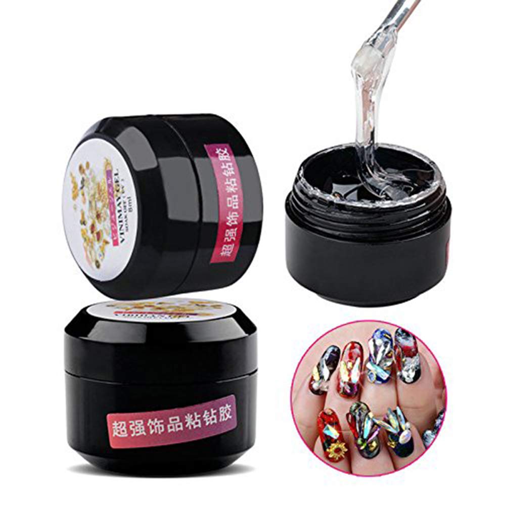 Nail Art Extension Builder Glue - Super Strong Rhinestone UV Gel (8ml) with Brush Tools for Jewelry & Gem Application | Perfect for DIY Nail Designs, Acrylic Nail Tips, and 3D Nail Art Decorations