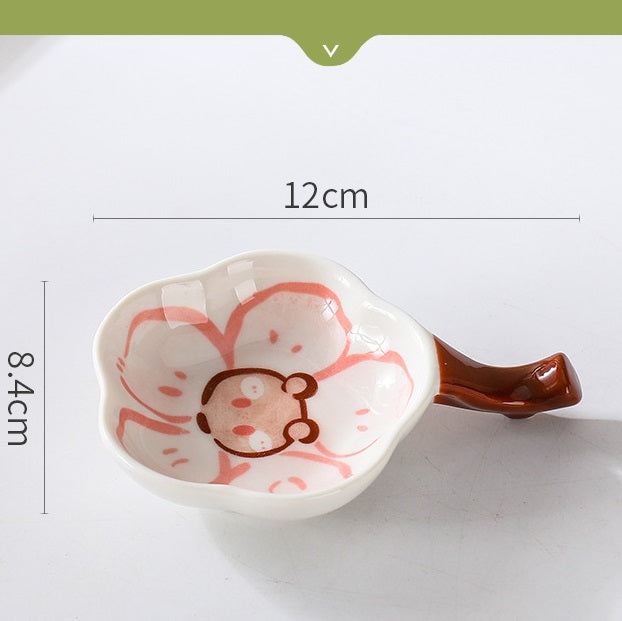 Floral Condiments Dish with Chopsticks Rest - Elegant Ceramic Soy Sauce Plate for Sushi, Dumplings & Asian Cuisine - Perfect for Dining Table, Kitchen & Party Serving