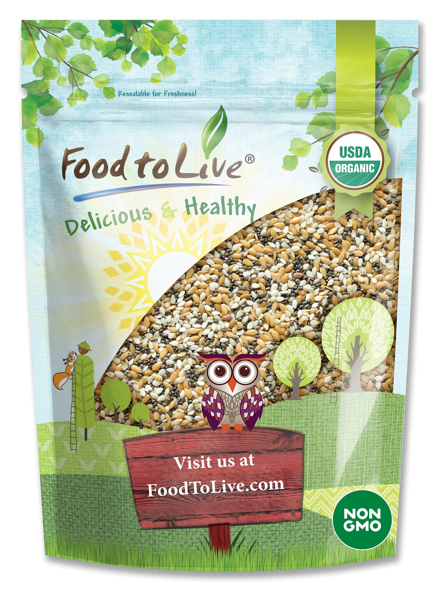 Food to Live Organic Omega-3 Seed Mix with Flax, Chia & Sesame - 5lb Non-GMO, Raw, Kosher, Vegan Superfood | Rich in Omega-3 Fatty Acids & Fiber | Perfect for Smoothie Bowls, Yogurt Toppings, Baking & Healthy Snacks
