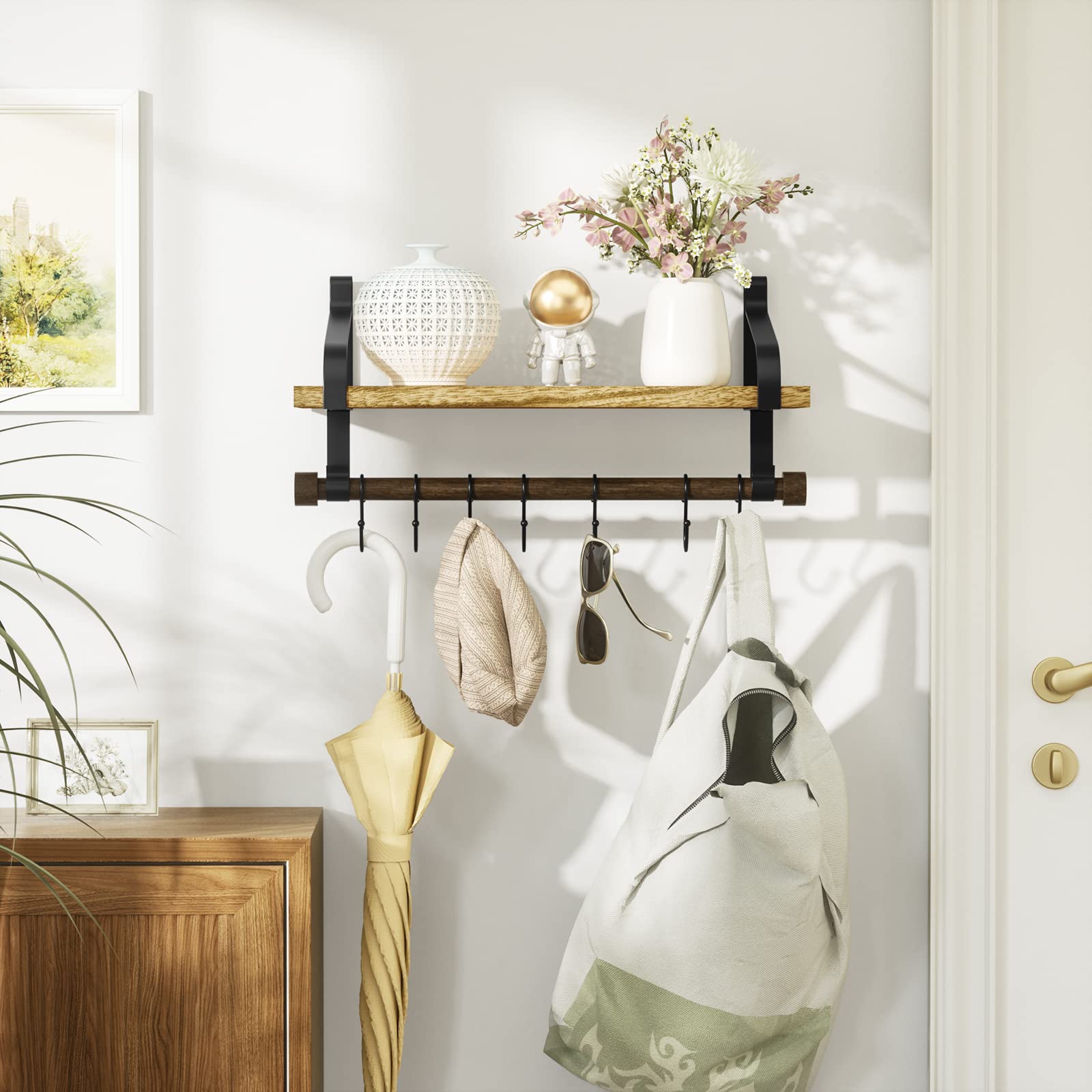 Floating Shelves Wall Mounted - Set of 2 Sturdy Wooden Shelves for Home Decor, Bathroom, Kitchen & Living Room Organization | Love-KANKEI Modern Wall Shelves