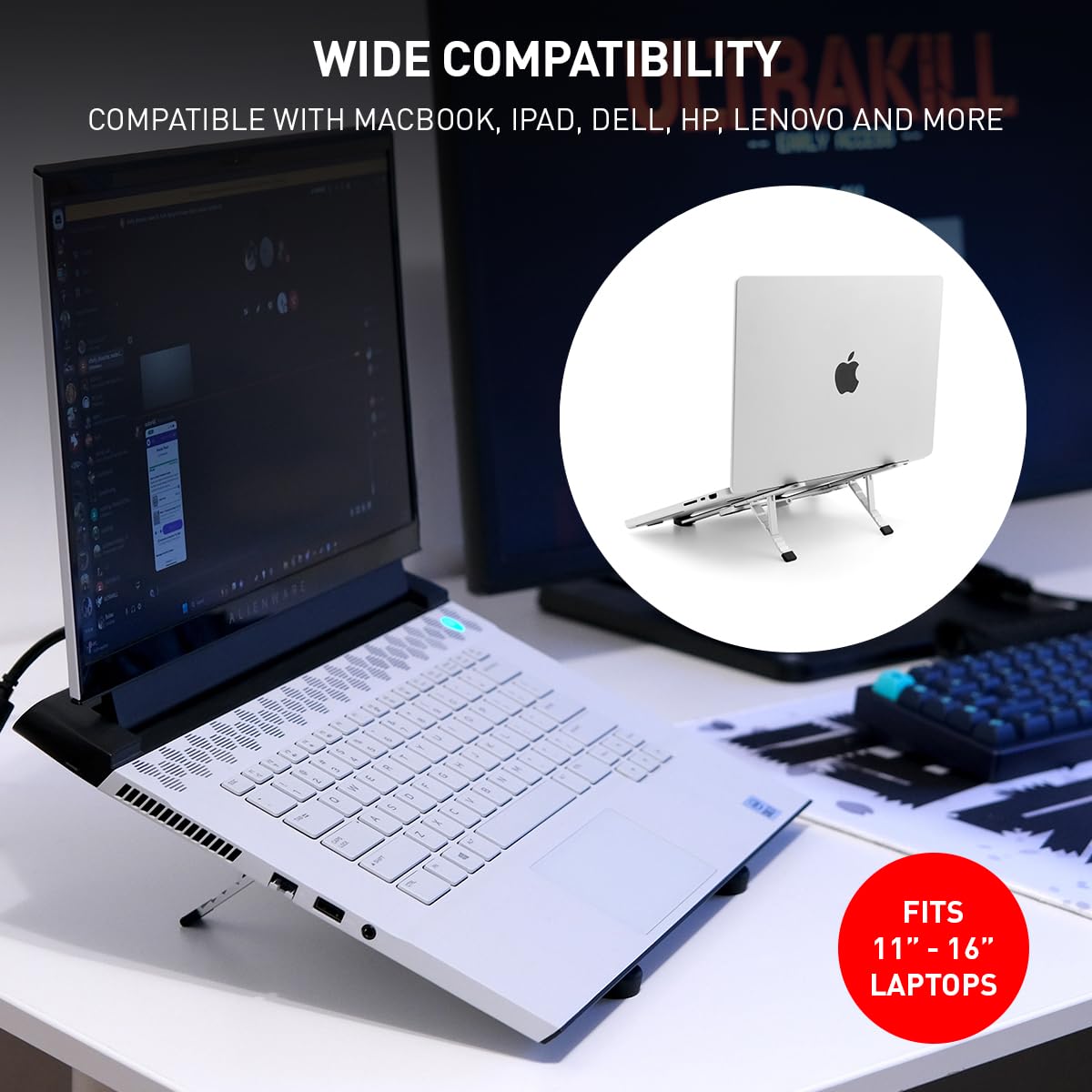 Ergonomic Aluminum Laptop Stand - Foldable & Adjustable with 5-Level Height, Heat Dissipation, Non-Slip Base for 11-16 Inch Laptops - Perfect for Gaming, Office Work, Home Use & Travel Accessories
