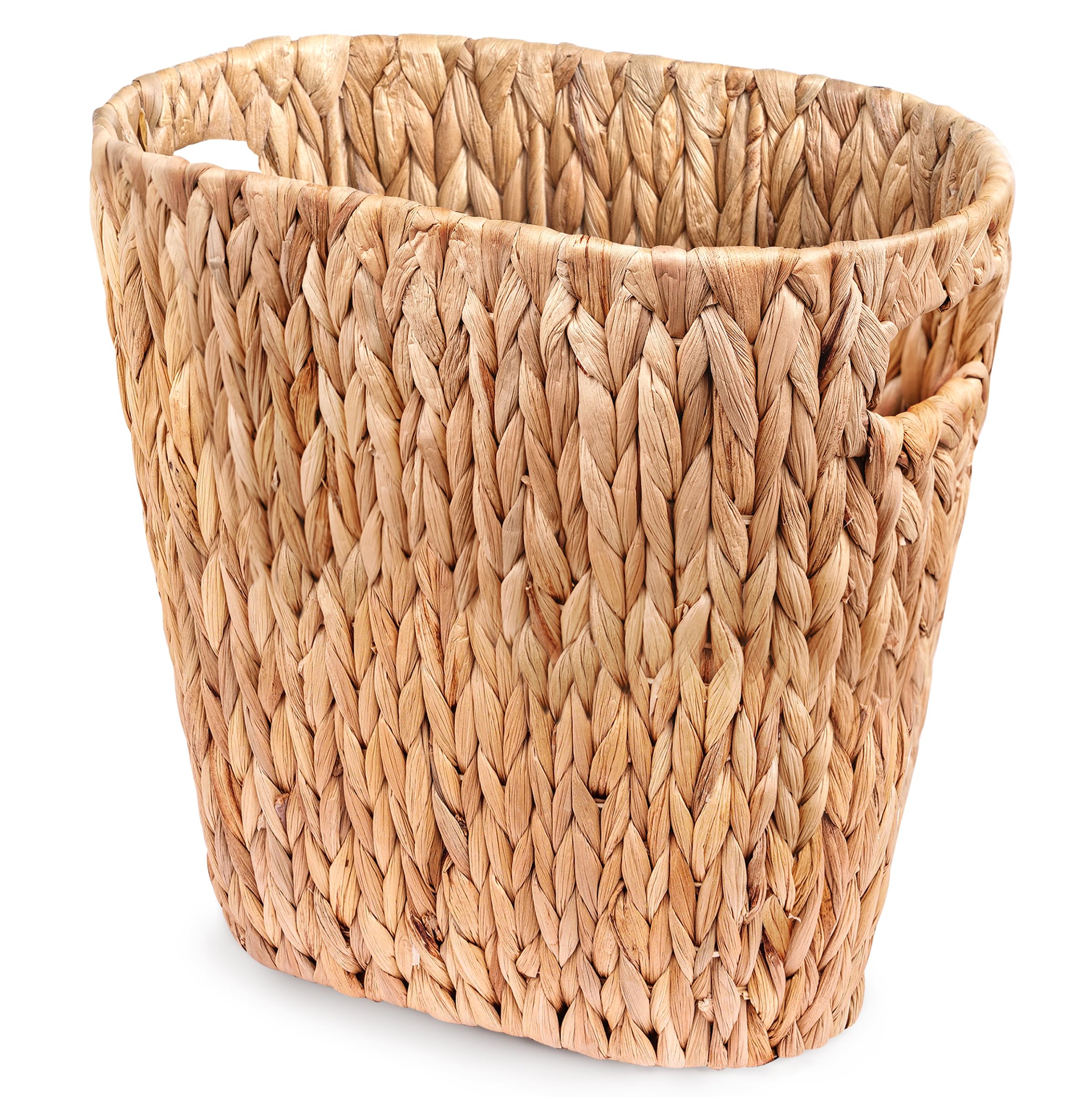 Eco-Friendly Wicker Trash Can - Handwoven Water Hyacinth Waste Basket with Built-in Handles for Bathroom, Bedroom, Office & Living Room | Small Space Storage Solution | Perfect for Home Decor & Organization (1 Pack)