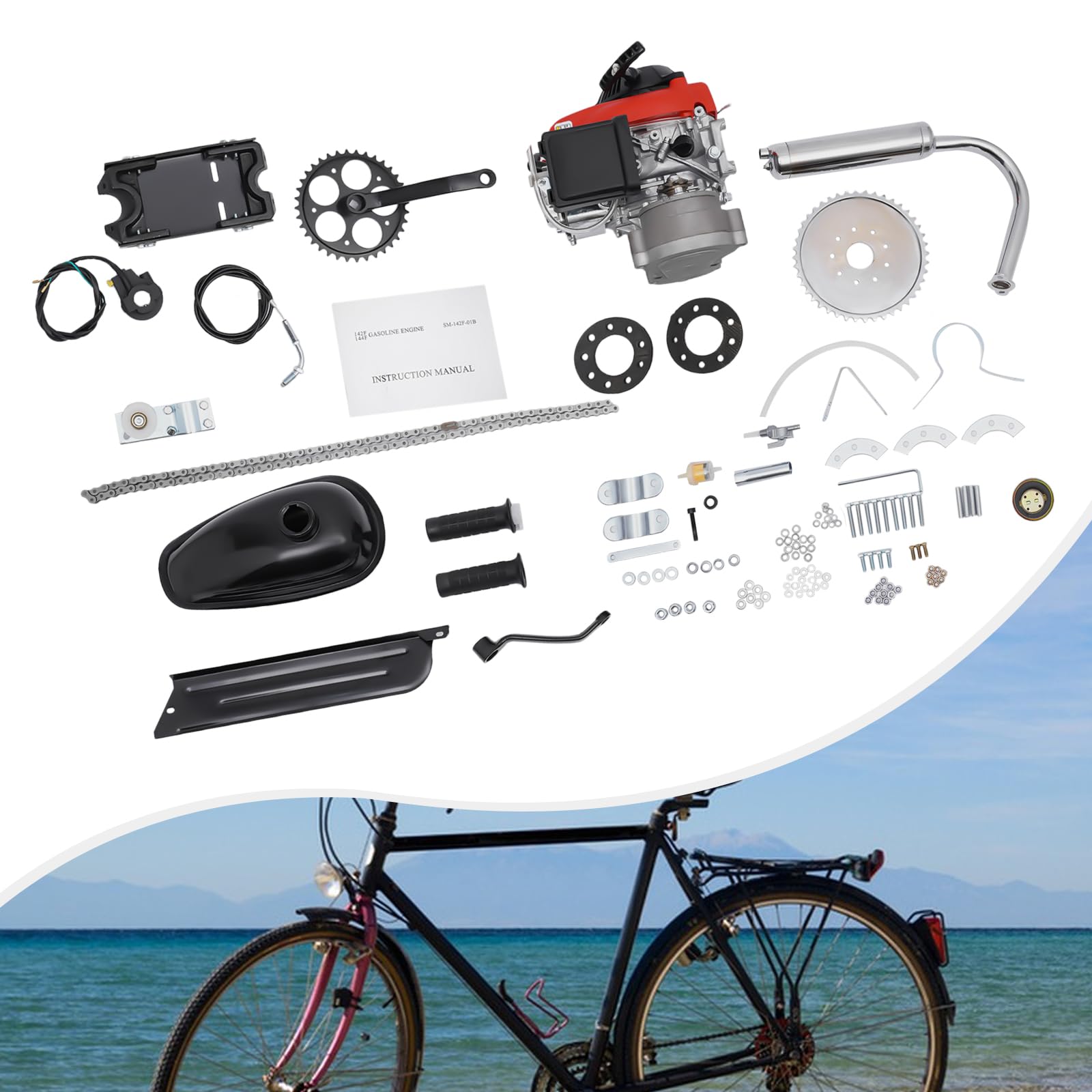 53cc 4-Stroke Bicycle Engine Kit - Gas Motorized Bike Conversion Kit with TCI Ignition & Air Cooling System for Adults - Compatible with Mountain Bikes, Road Bikes & Commuter Bikes - Perfect for DIY Bike Motorization, Urban Commuting & Off-Road Adventures