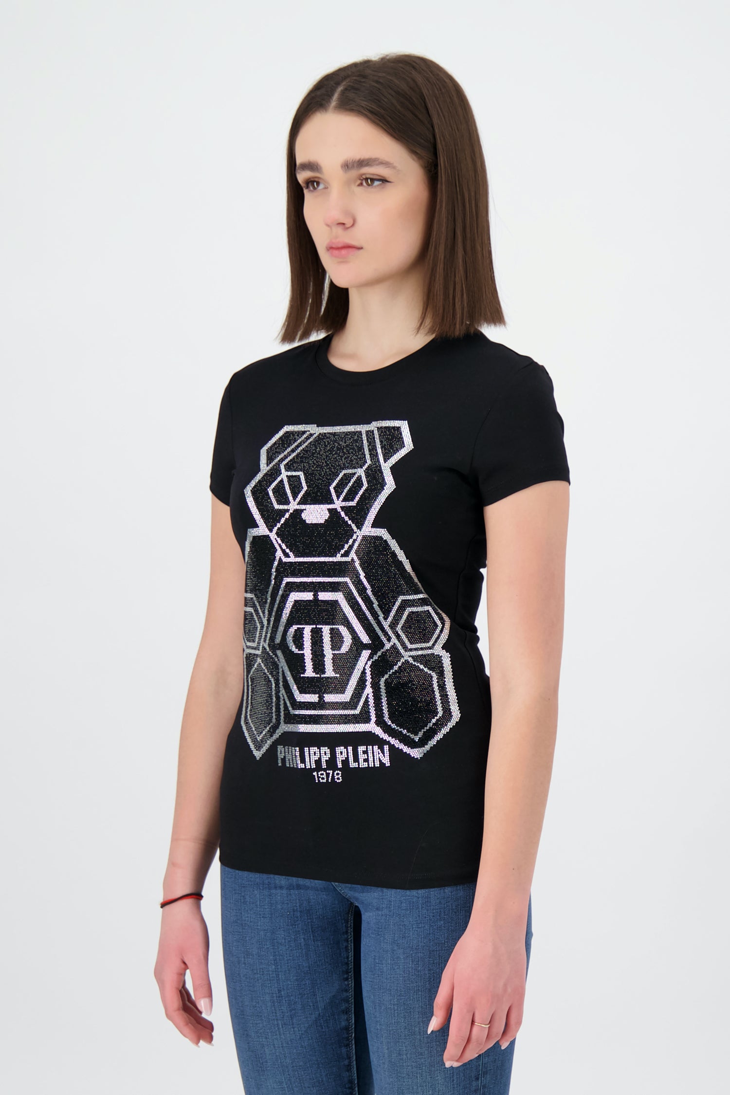 Philipp Plein Black Round Neck Short Sleeve Teddy Bear Graphic T-Shirt for Men - Casual Streetwear, Perfect for Everyday Wear and Urban Fashion