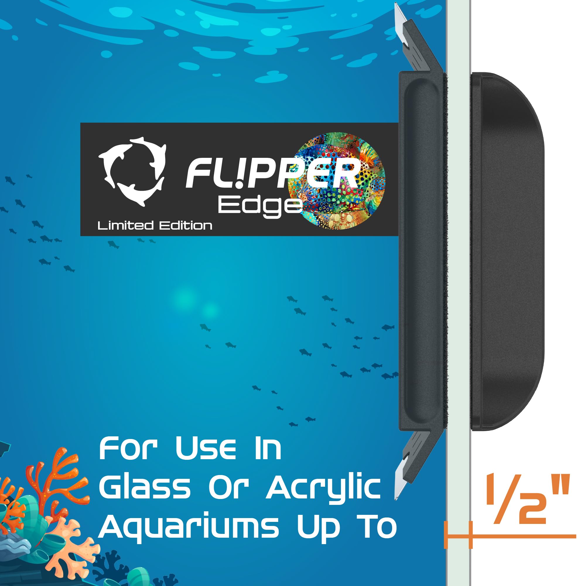 Flipper Edge Puffer Limited Edition Magnetic Aquarium Cleaner - 2-in-1 Dual Blade Scrubber & Scraper for Fish Tank Cleaning | Efficient Glass & Acrylic Surface Maintenance Tool | Perfect for Freshwater & Saltwater Aquariums, Home or Office Decor