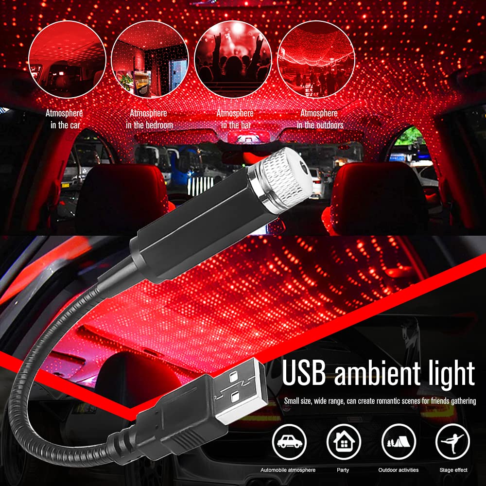 USB Star Projector Night Light - Adjustable Romantic LED Mood Lighting for Bedroom, Car, Ceiling & Party Decor - Plug & Play USB-Powered (1 Pack, Red) - Perfect for Relaxation, Date Nights & Home Ambiance