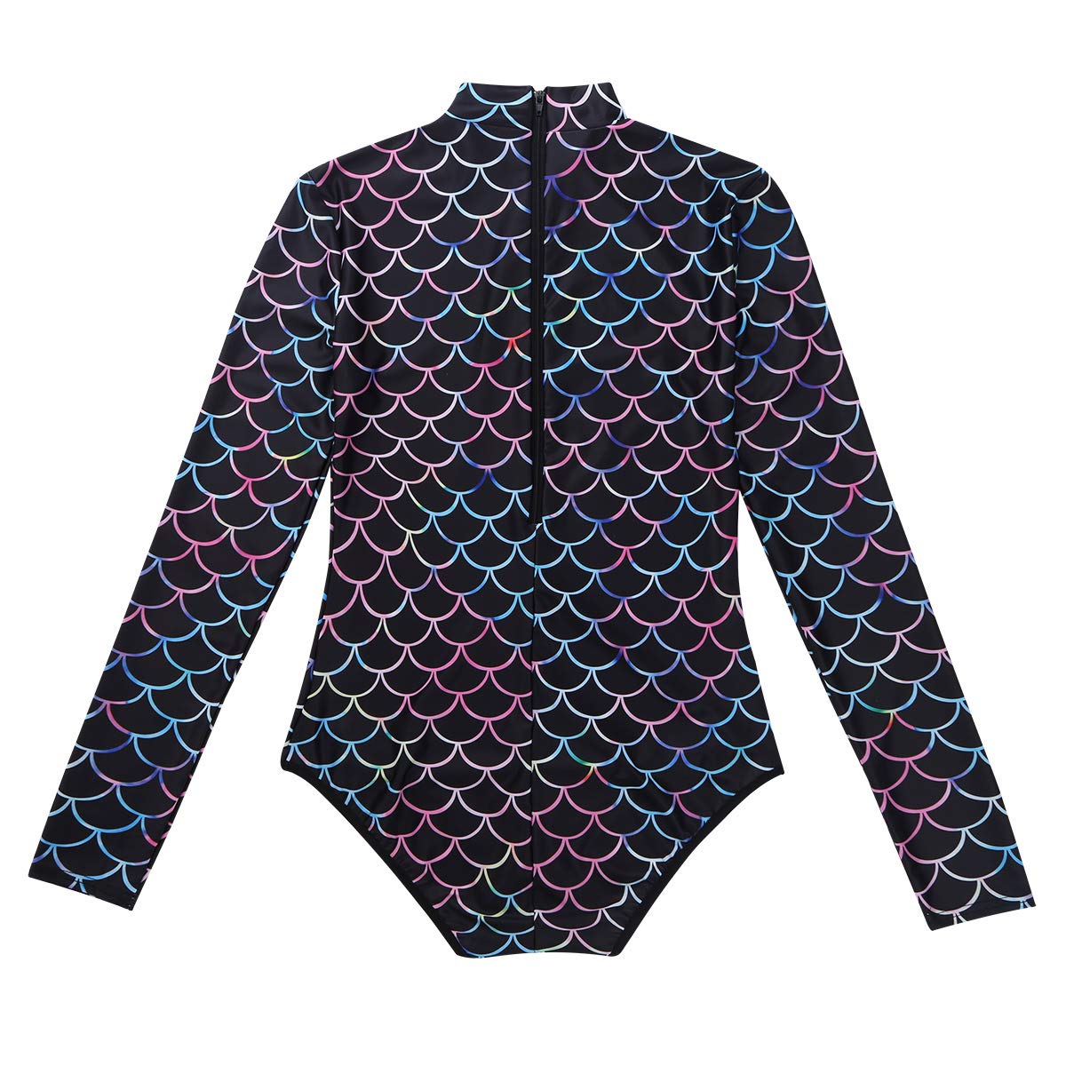 ACSUSS Women's Long Sleeve Rash Guard Swimsuit - Mermaid Scale Print UPF 50+ Sun Protection for Surfing, Swimming & Beach Activities