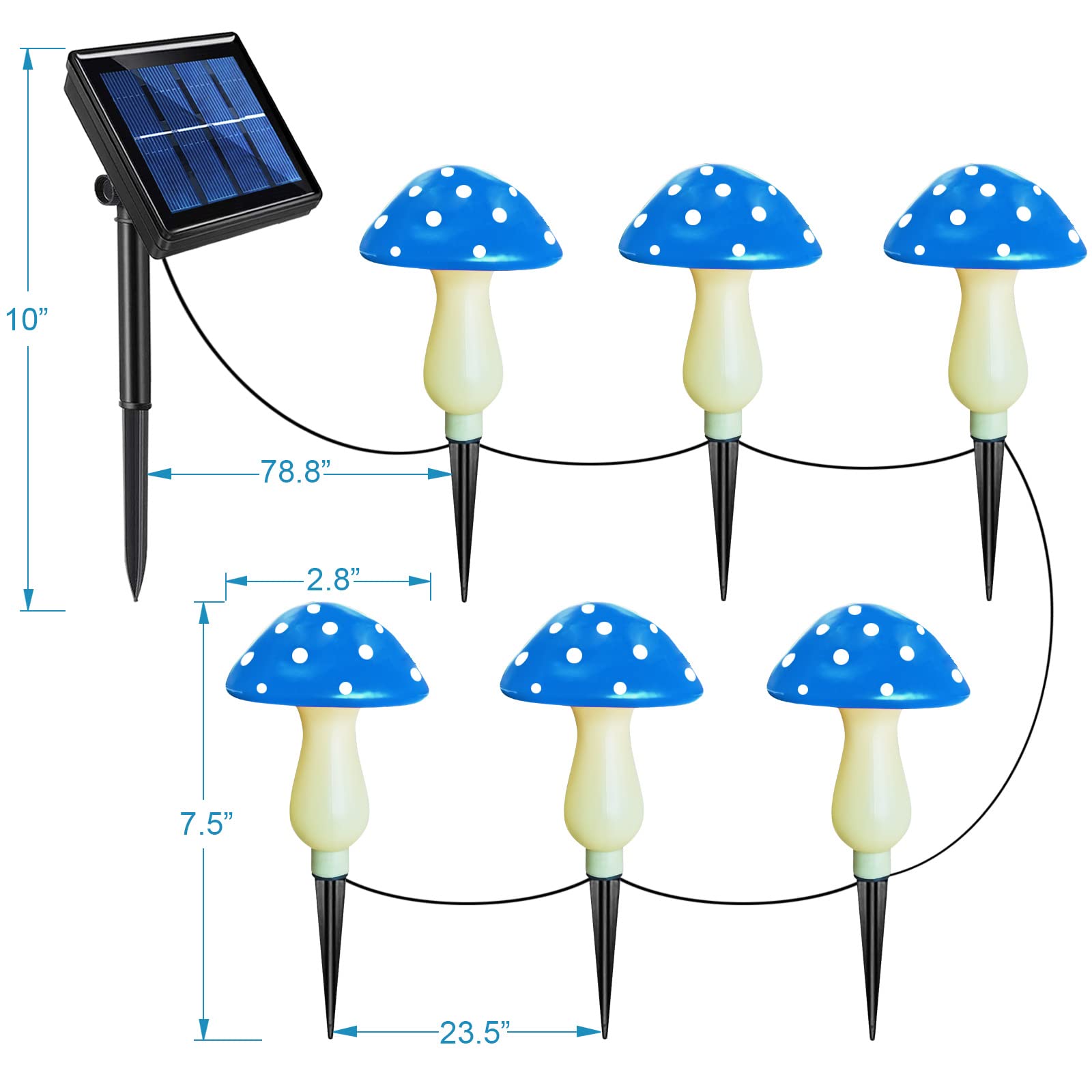 6-Pack Blue Solar Garden Lights - Waterproof Solar Powered Mushroom Stake Lights for Outdoor Yard, Lawn, Deck & Fence Decor - Perfect for Backyard Landscaping, Christmas & Halloween Decorations - Ideal for Pathway Lighting, Garden Accents & Seasonal Celebrations