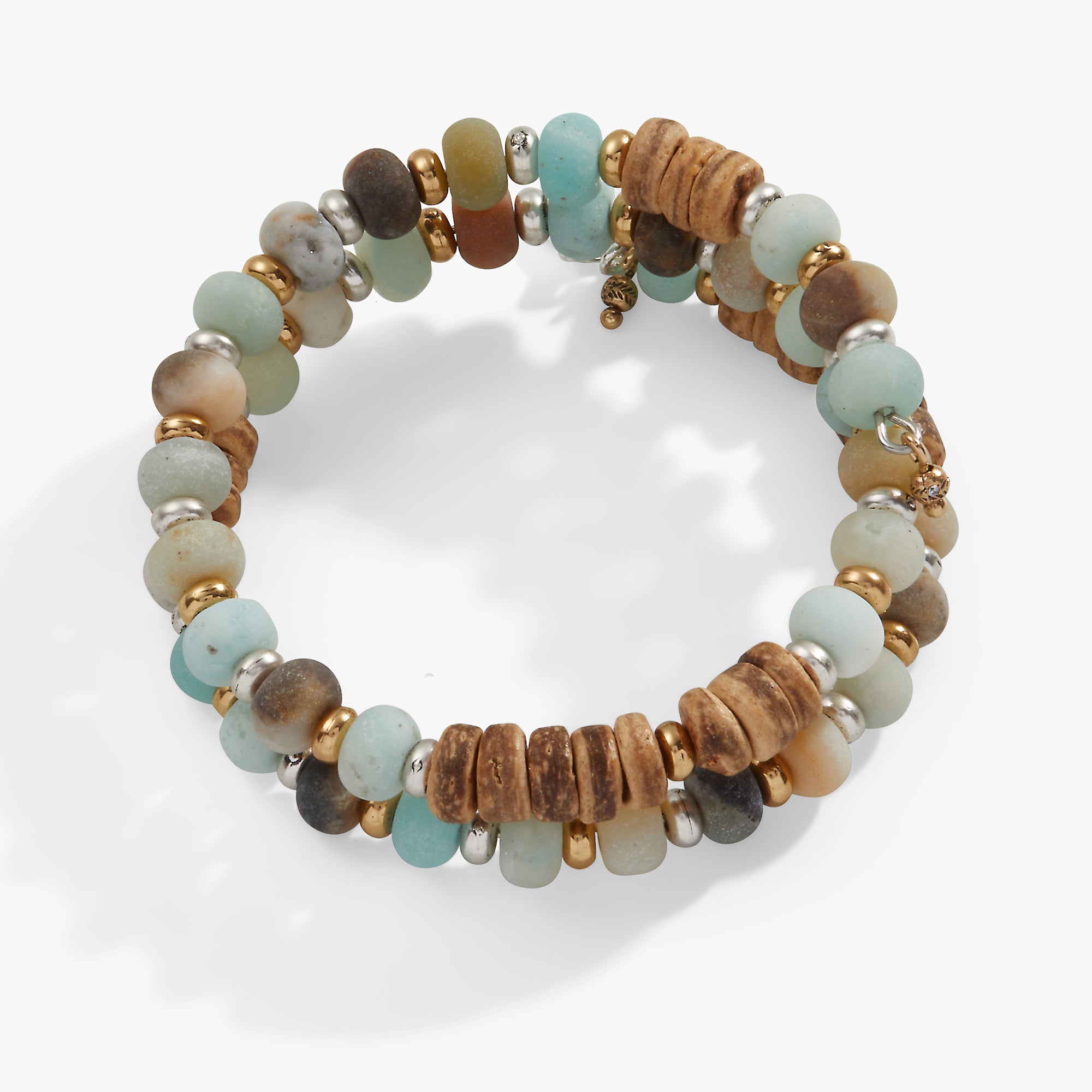 Amazonite & Wood Beaded Wrap Bracelet for Women - Natural Stone Adjustable Handmade Boho Jewelry - Perfect for Yoga, Meditation & Everyday Wear