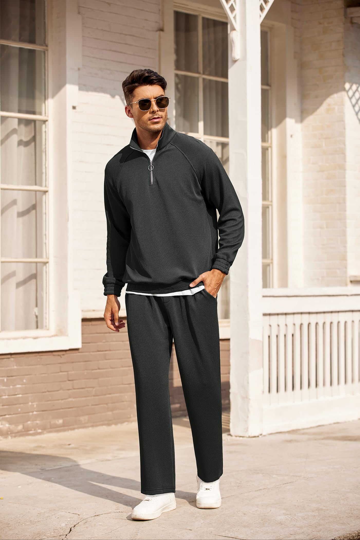 COOFANDY Men's 2-Piece Waffle Hoodie & Jogger Sweatsuit Set - Athletic Tracksuit with Pockets for Gym, Running & Casual Wear