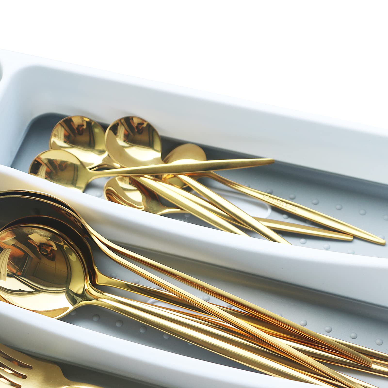 30-Piece Stainless Steel Rainbow Silverware Set with 5-Compartment Tray - Flat Handle Cutlery Set for 6 - Dishwasher Safe Mirror Finished Utensils for Home, Restaurant & Party Dining