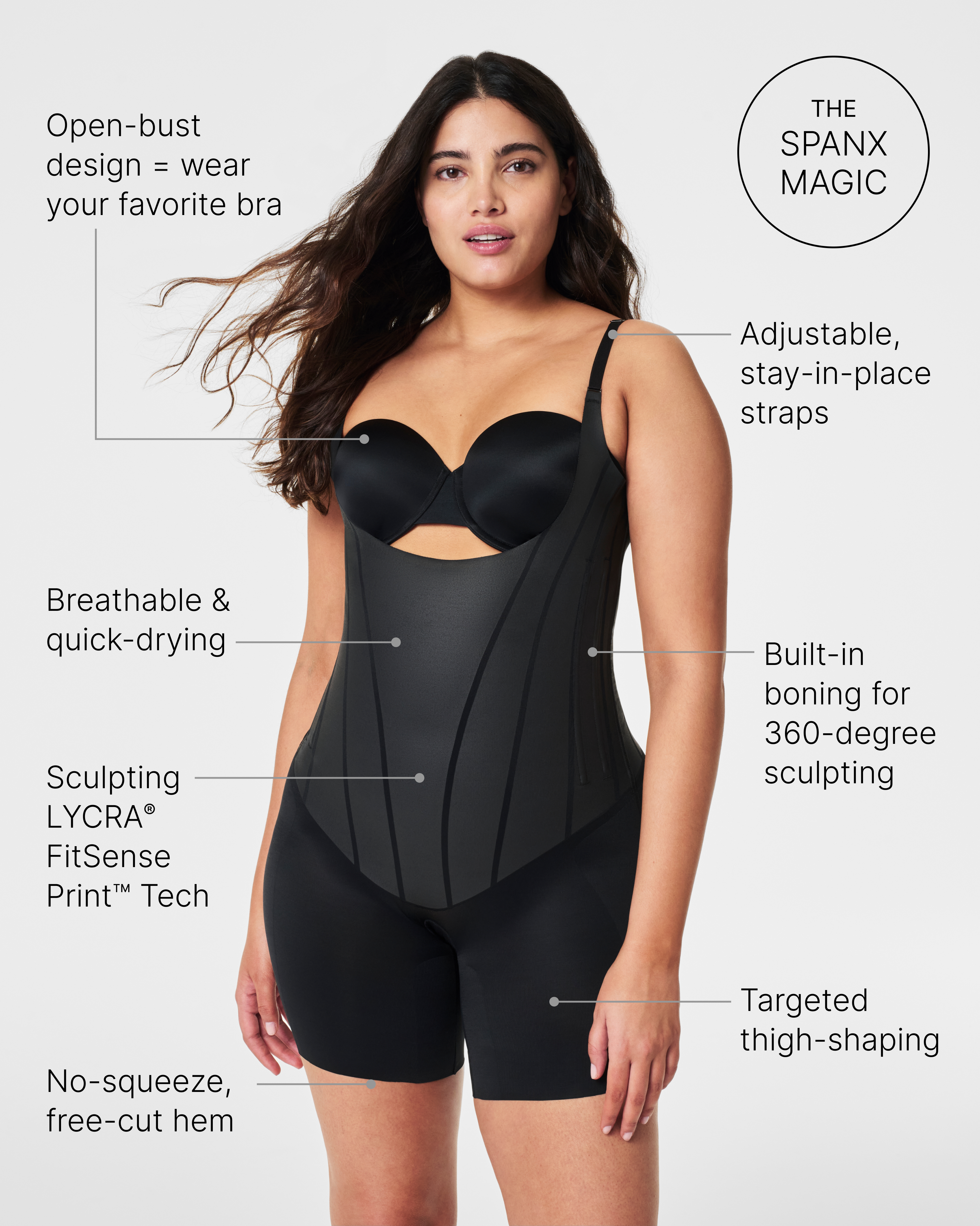 SPANX Supersculpt™ TotalContour Open Bust Mid Thigh Bodysuit - Shapewear for Women, Slimming Bodysuit with Open Bust Design - Perfect for Dresses, Evening Wear & Special Occasions
