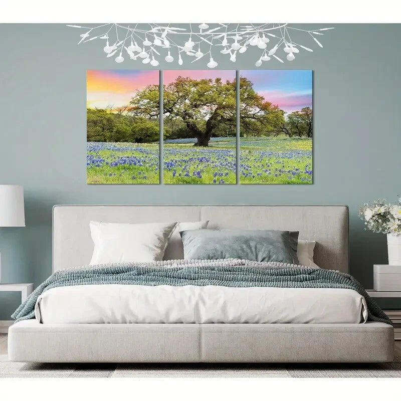 3-Piece Large Tree Nature Wall Art - Texas Landscape Metal Prints Ready to Hang - Perfect for Living Room, Bedroom & Office Decor