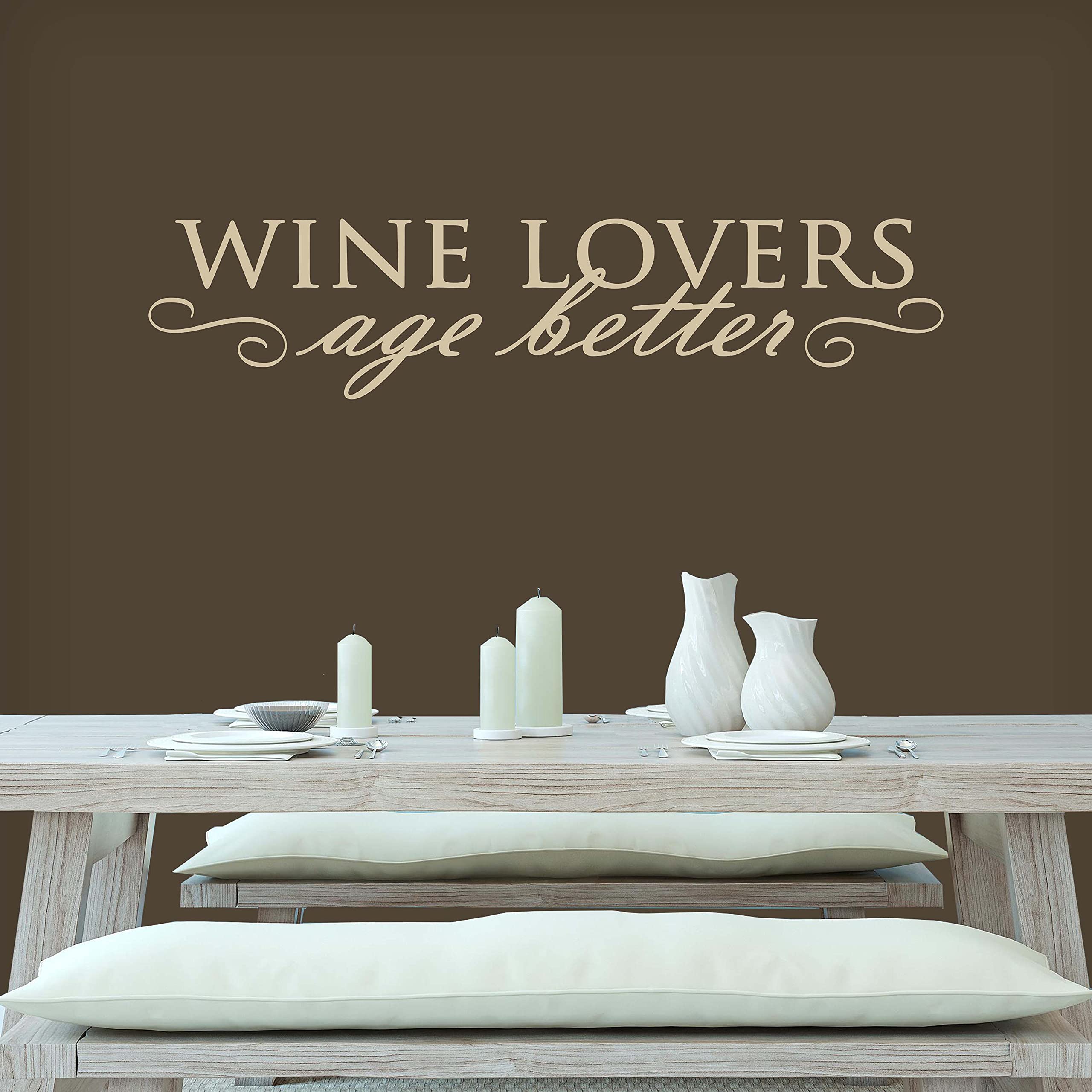 Vinyl Quote Me Kitchen Decor Signs | Funny Wine Lovers Wall Decal | Age Better with Wine | American Made Kitchen Wall Art | 66x15 Inches in Tan | Perfect for Home Bar, Dining Room & Gift for Wine Enthusiasts