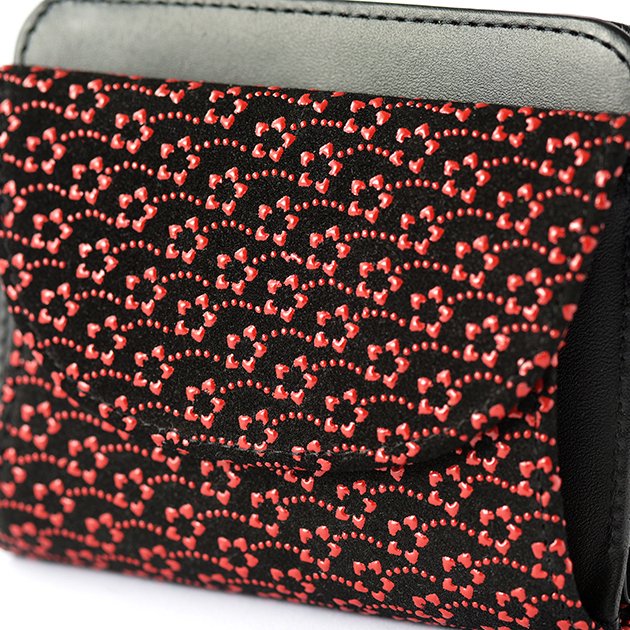 Premium Japanese Deerskin Leather Fold Wallet with Urushi Lacquer - Flower & Gray Black - Handmade in Japan - Stylish & Durable for Everyday Use, Travel & Gifts