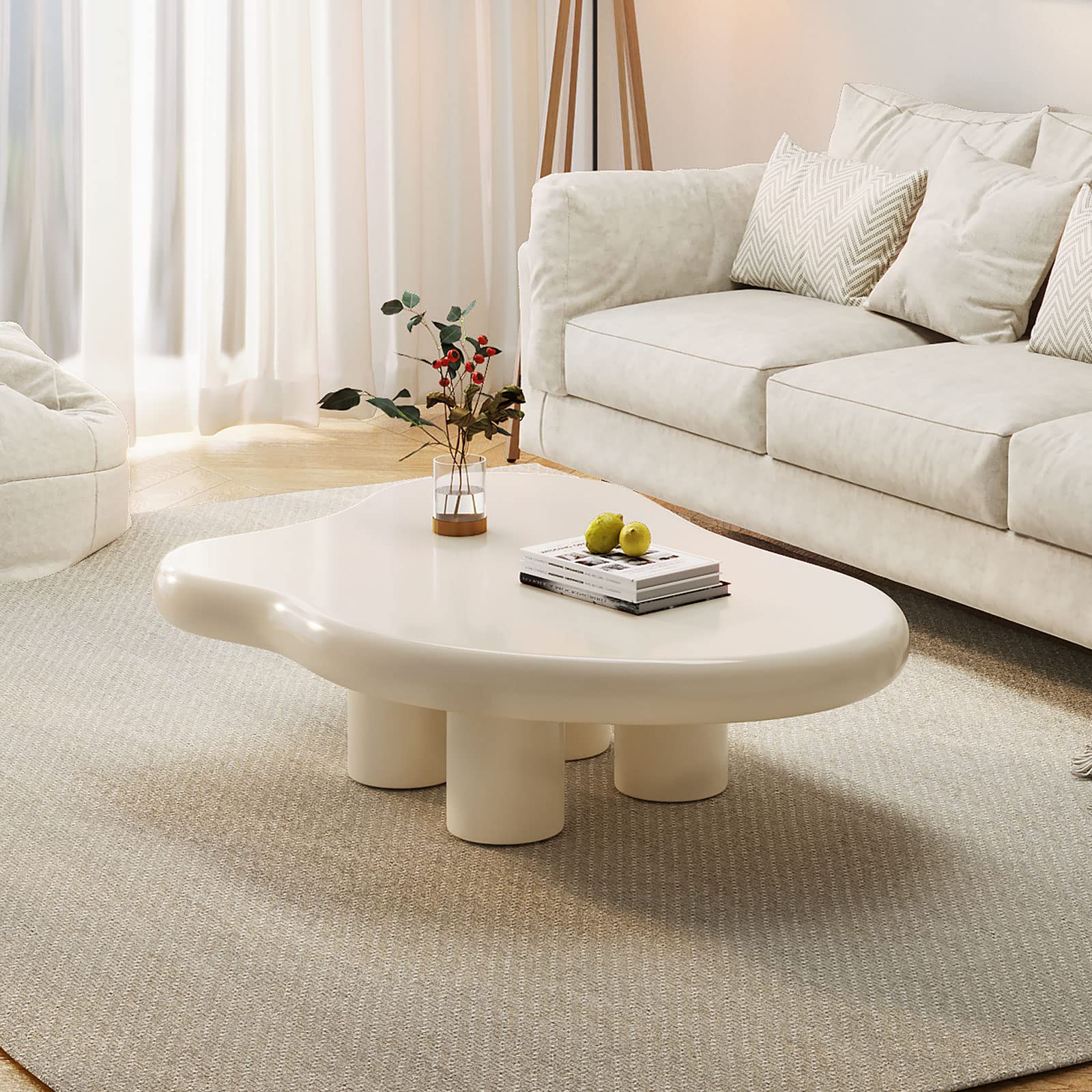 Modern White Cloud Coffee Table - Irregular Free Shape with 4 Legs, 41.02
