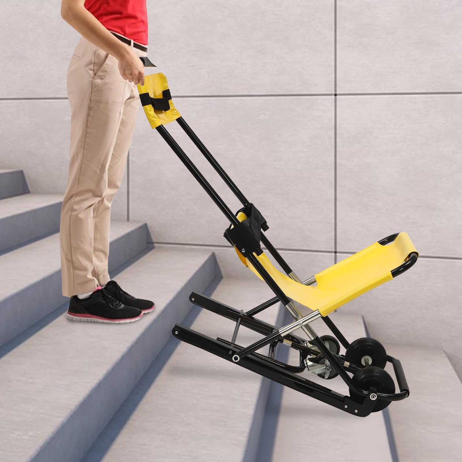 Lightweight Folding Wheelchair Stair Climber - Aluminum Frame Elderly Mobility Aid Supports 350.53 lbs - Perfect for Home Use, Hospital Transfers & Indoor/Outdoor Accessibility