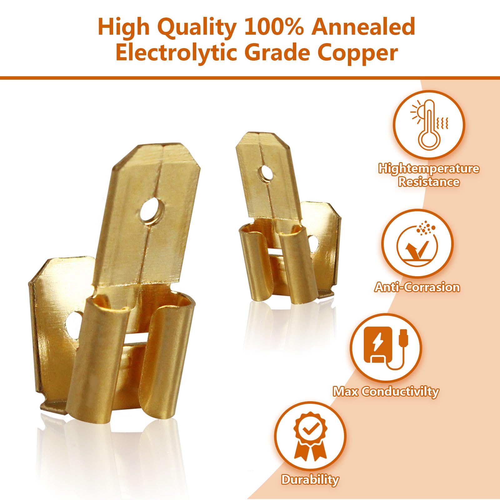 60 PCS Non-Insulated Brass Piggyback Spade Connectors - Female Male Quick Disconnect Wire Terminals with 3 Way Adapter | Gold Plated for Enhanced Conductivity | Perfect for Automotive, Home Appliances & DIY Electrical Projects