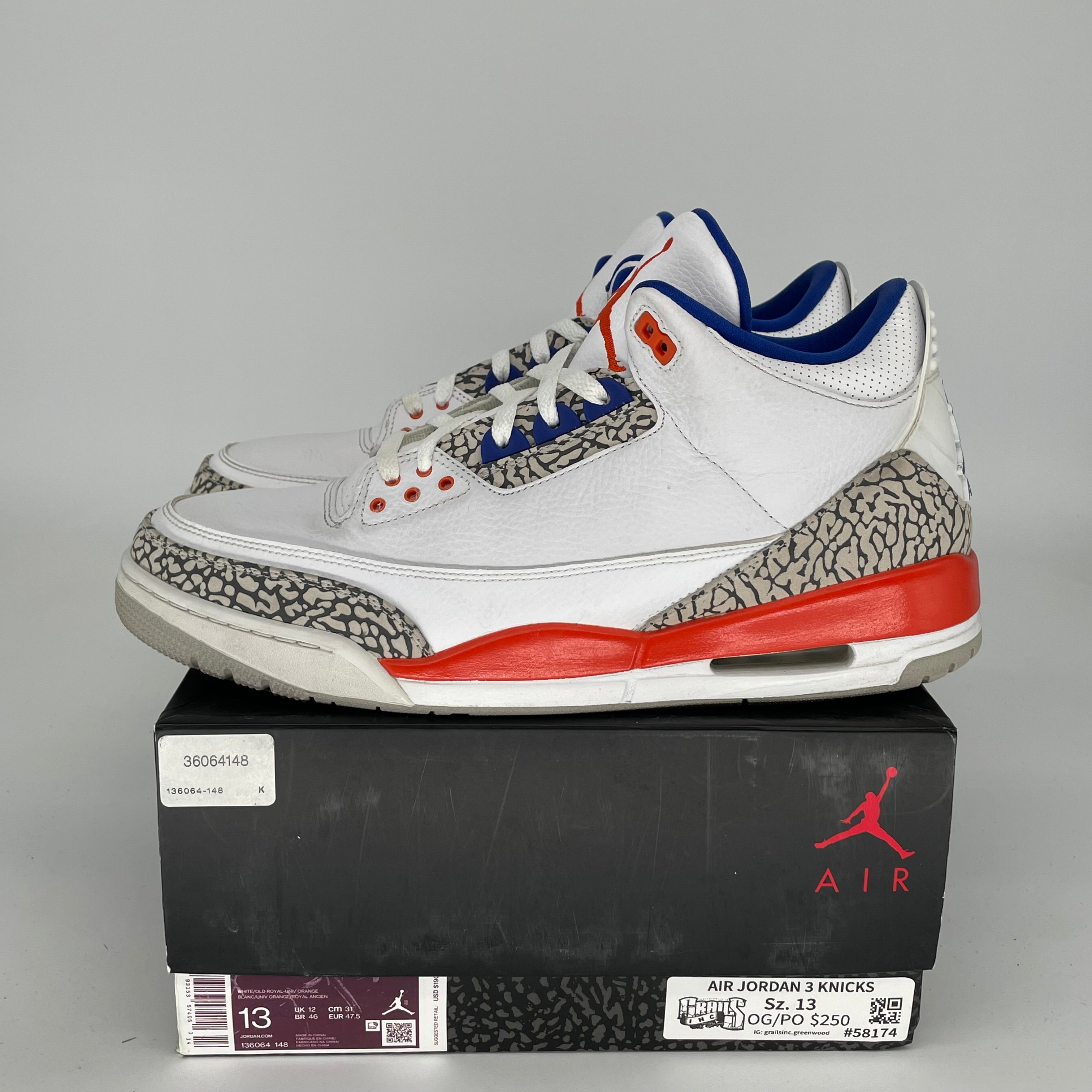 AIR JORDAN 3 KNICKS Sneakers Men's Size 13 Retro Basketball Shoes 136064-148 - Perfect for Streetwear, Basketball Games & Sneaker Collection