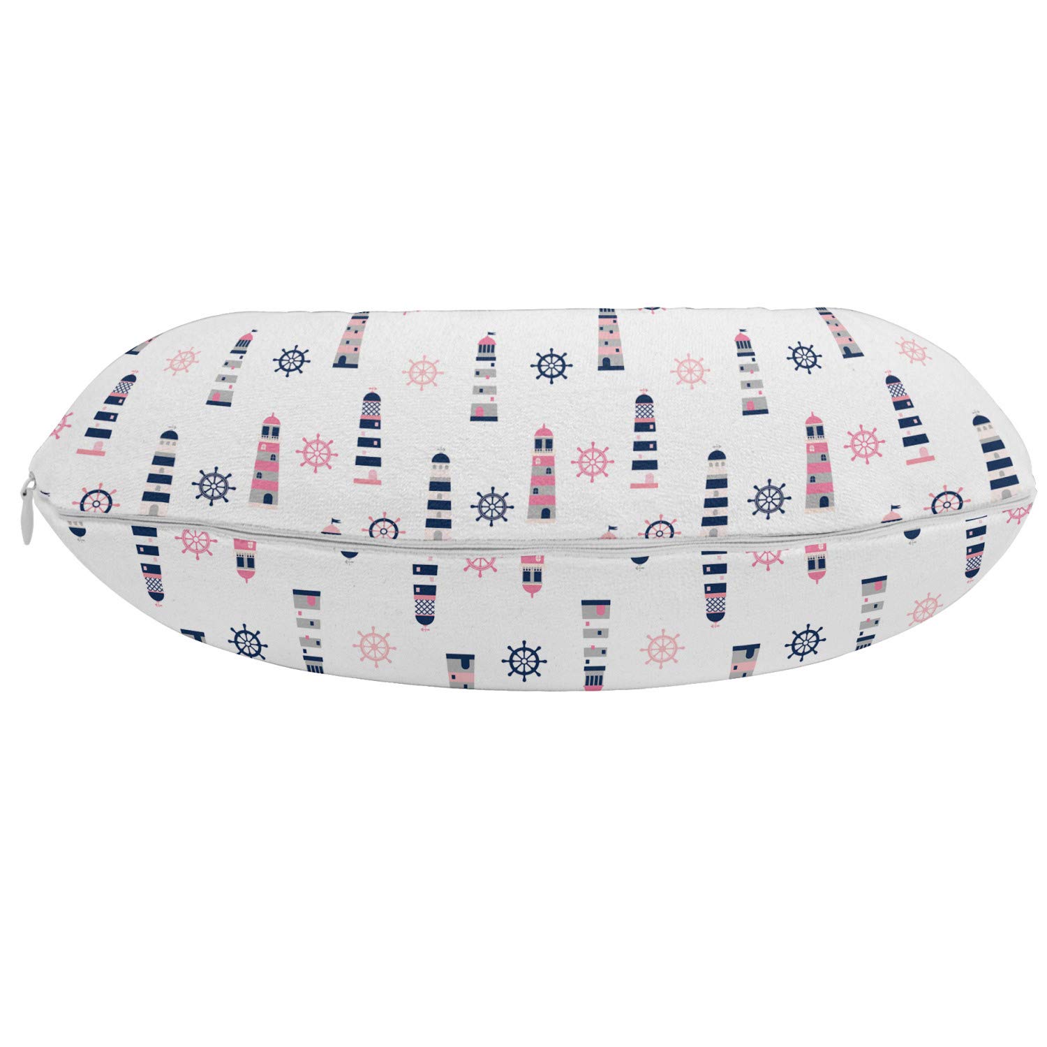 Ambesonne Nautical Memory Foam Travel Pillow - Sea Coast Lighthouse & Steering Wheel Design, 12