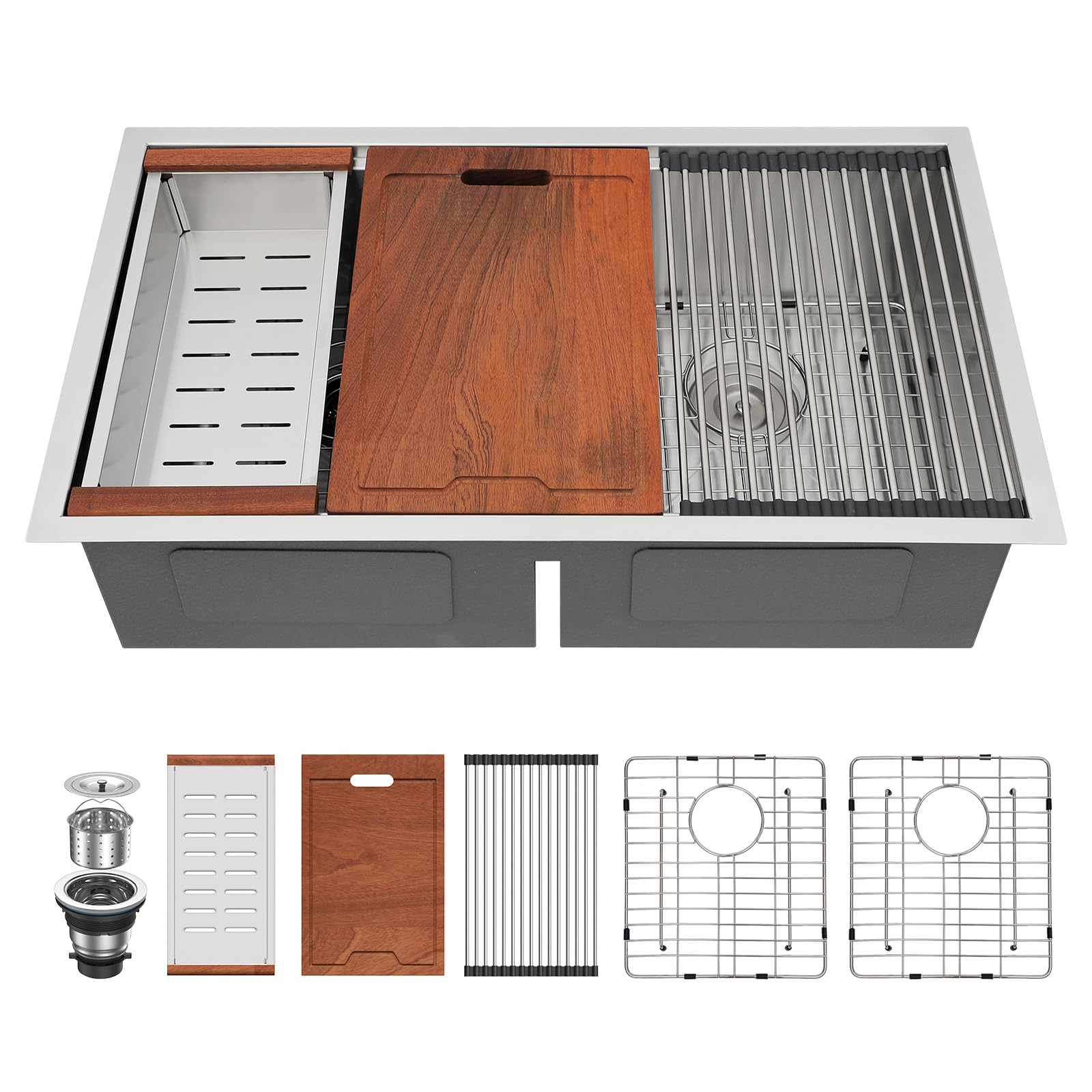 Lordear 36 Inch Undermount Double Bowl Stainless Steel Kitchen Sink - 50/50 Low Divided 16 Gauge, 36x19x10 Inch Handmade Sink for Modern Kitchens | Perfect for Meal Prep, Dishwashing & Entertaining