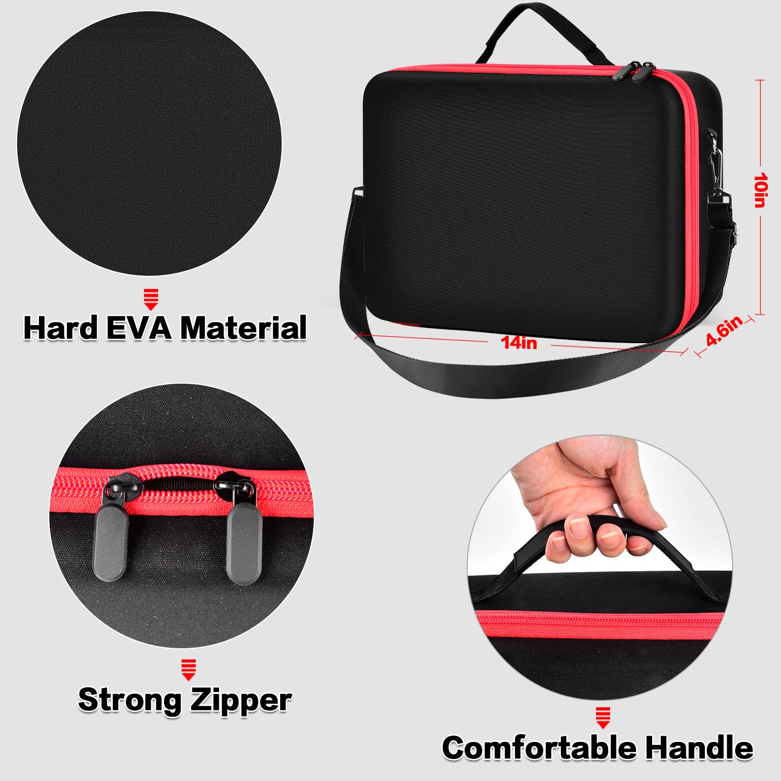 Meta Quest 3/3S & Oculus Quest 2 VR Headset Travel Case - Protective Hard Shell Storage Bag with Silicone Face Cover, Lens Protector & Accessories (Red Zipper) - Perfect for Gaming, Travel & VR Equipment Protection