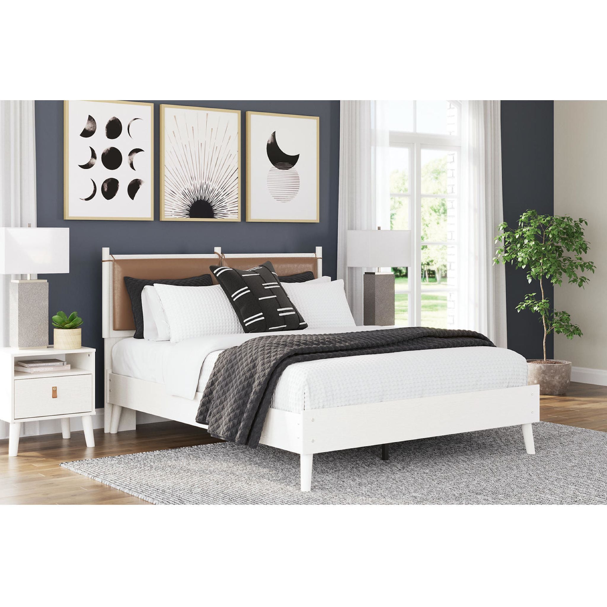 Aprilyn Queen Panel Bed - White Wooden Frame with Upholstered Headboard - Perfect for Master Bedroom, Guest Room & Modern Home Decor