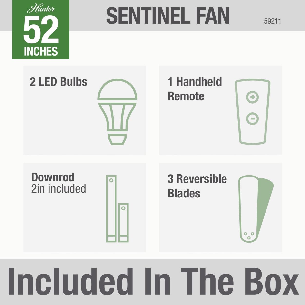Hunter 52 Inch Sentinel Brushed Slate Ceiling Fan with Remote Control - Quiet, Energy Efficient Indoor/Outdoor Cooling Fan for Living Room, Bedroom, Patio & Covered Porches