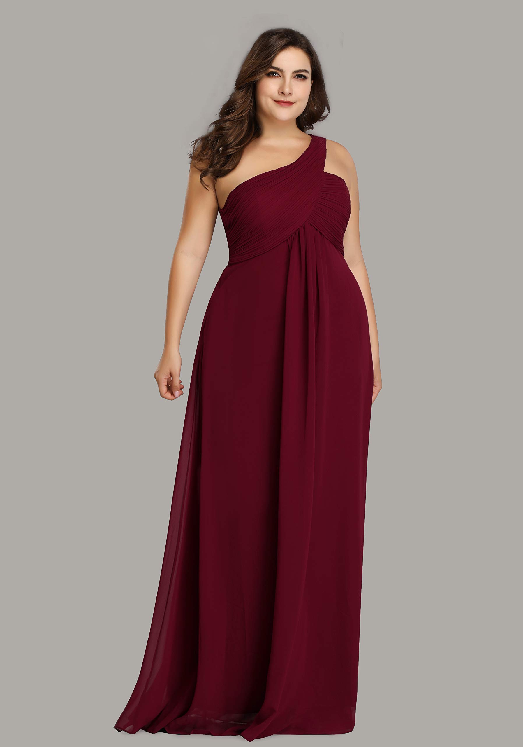 Ever-Pretty Women's One Shoulder Ruched Empire Waist Chiffon Maxi Plus Size Bridesmaid Dress 09816-PZUSA | Elegant Formal Gown for Weddings, Prom, Evening Parties & Special Occasions