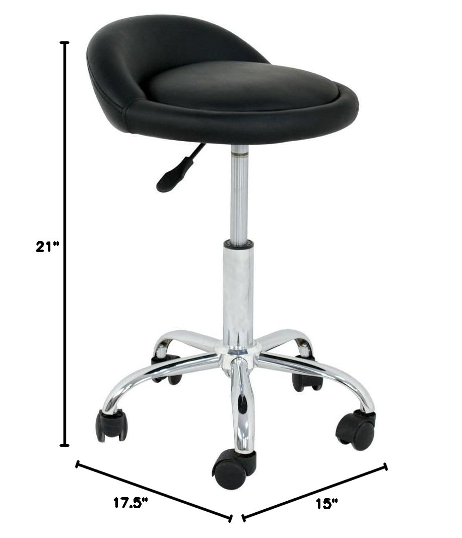 Adjustable Rolling Swivel Stool with Wheels - Black Salon Stool for Tattoo, Facial, Massage & Spa - Perfect for Beauty Salons, Tattoo Studios & Home Use