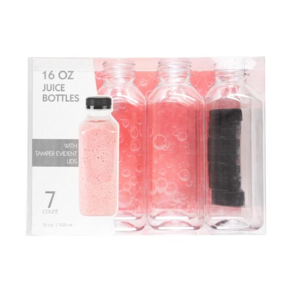 16 Oz Clear Plastic Bottles with Lids - 7 Pack | Reusable, Leak-Proof Containers for Juice, Water, Salad Dressing & DIY Beauty Products