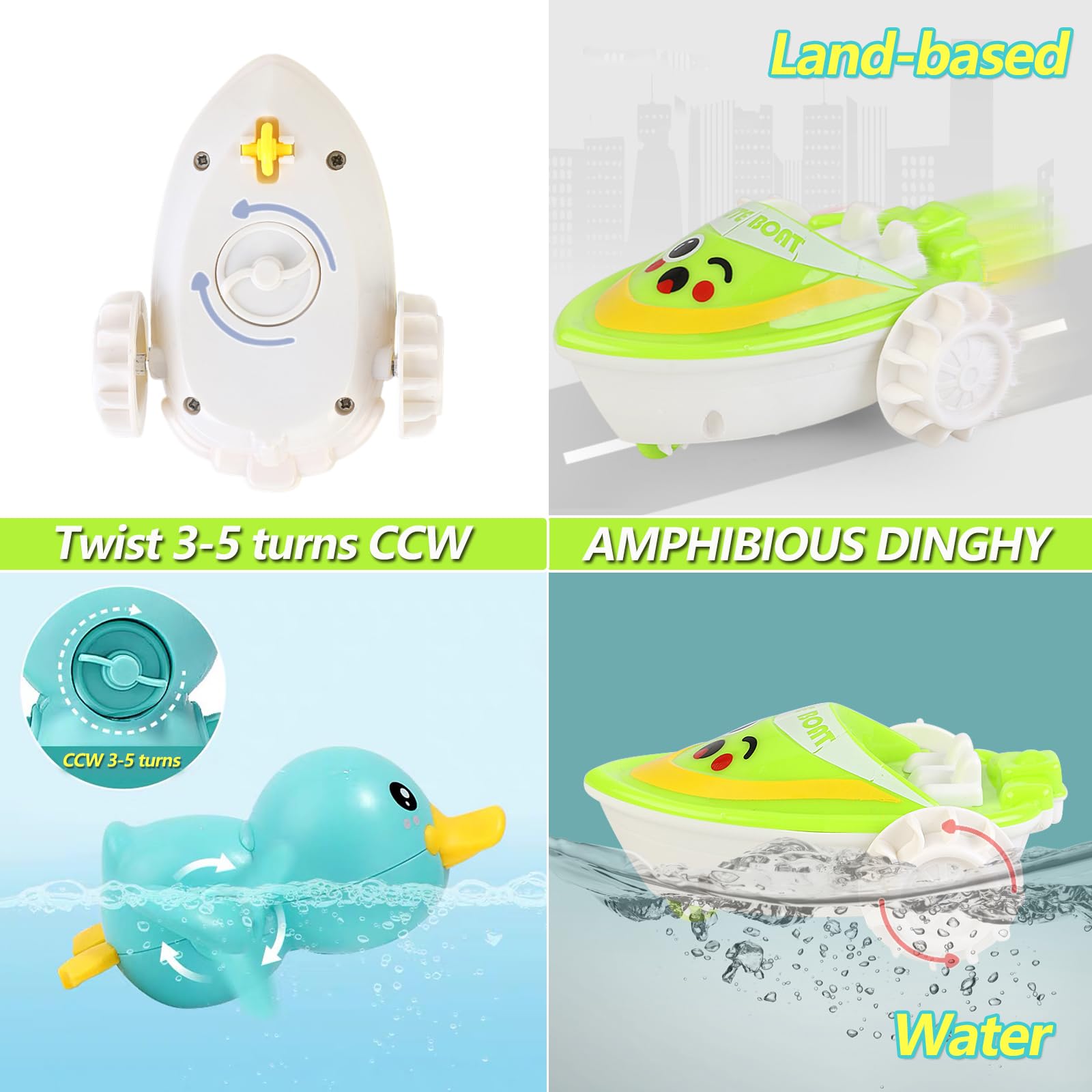 **Best Baby Bath Toys for 0-12 Months – Safe No-Hole Ocean Animal Toys for Toddlers 1-3 Years | Wind-Up Ducks, Floating Boats, Fishing Net & Watering Can – Fun Pool & Bathtime Play for Kids**