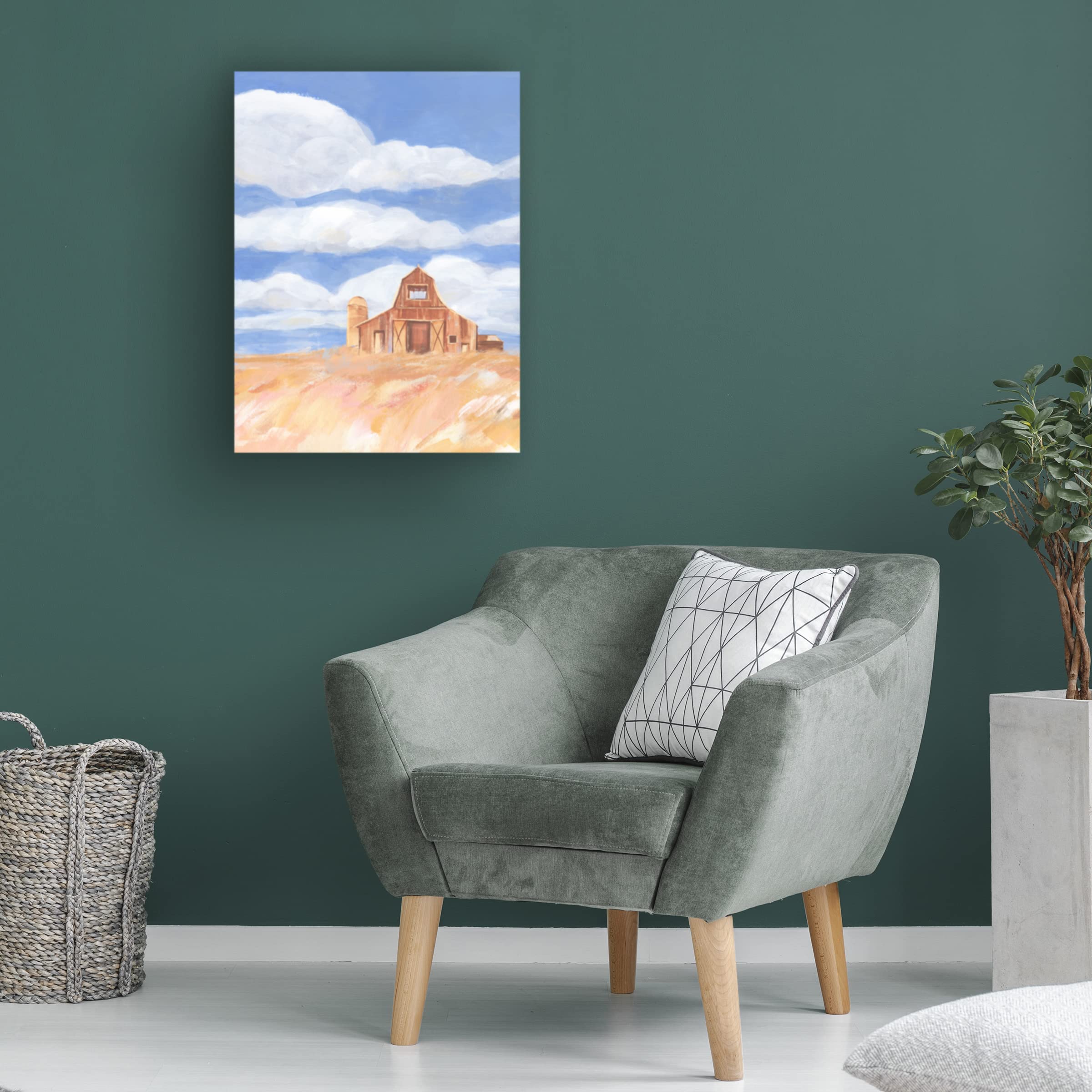 Annie Warren 'Wheatfield Barn I' Canvas Art Print - Country Farmhouse Wall Decor for Living Room, Bedroom & Office