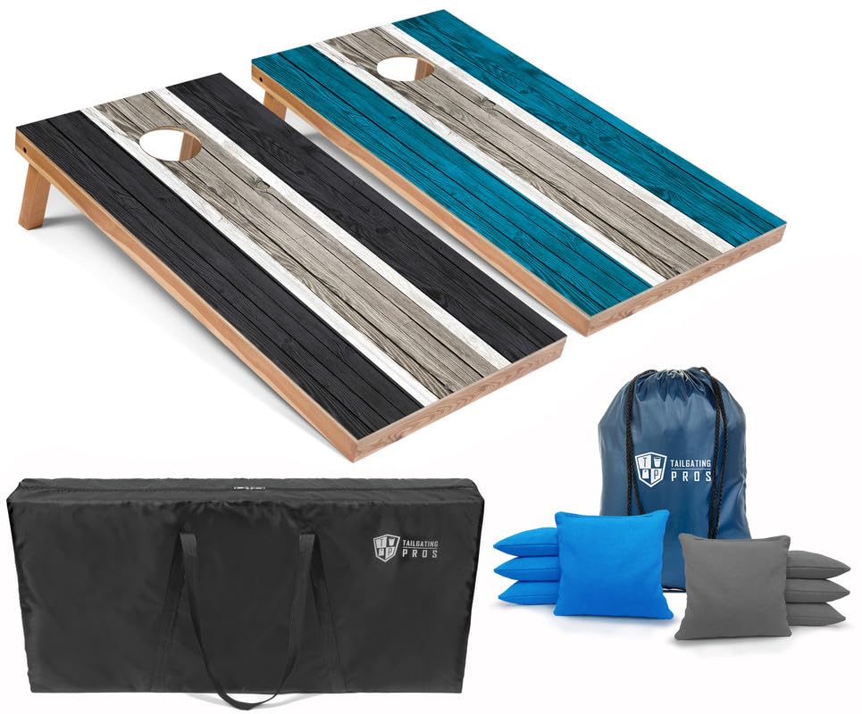 Tailgating Pros Striped LED Cornhole Board Set with Built-in Lights - 4'x2' Regulation Size, Multicolor LED Lights, 8 Bean Bags & Carrying Cases - Perfect for Backyard Parties, Tailgating & Outdoor Games