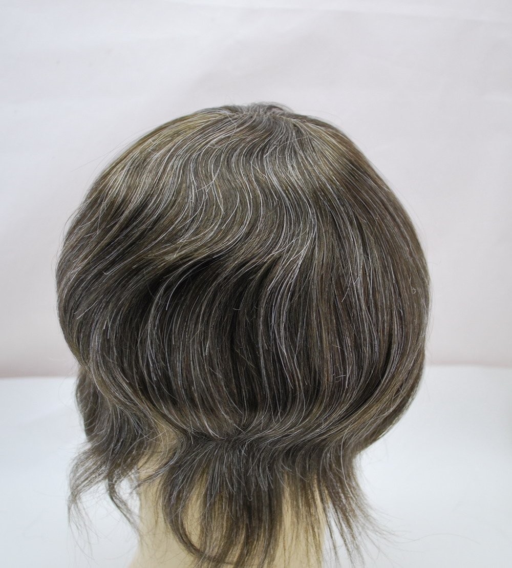 Dark Brown Mixed Grey 330 Hair Toupee for Men - Thin Skin Human Hair Replacement System - Natural Looking Hairpiece for Baldness & Thinning Hair - Perfect for Daily Wear, Work & Social Events