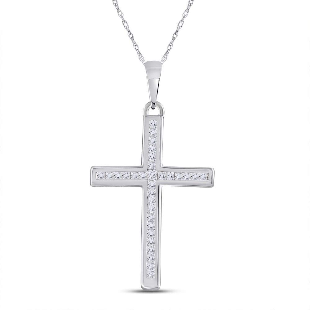 10K White Gold Women's Princess Cut Diamond Cross Pendant Necklace - 1/6 CTTW, Elegant Religious Jewelry Gift for Baptism, First Communion & Everyday Wear