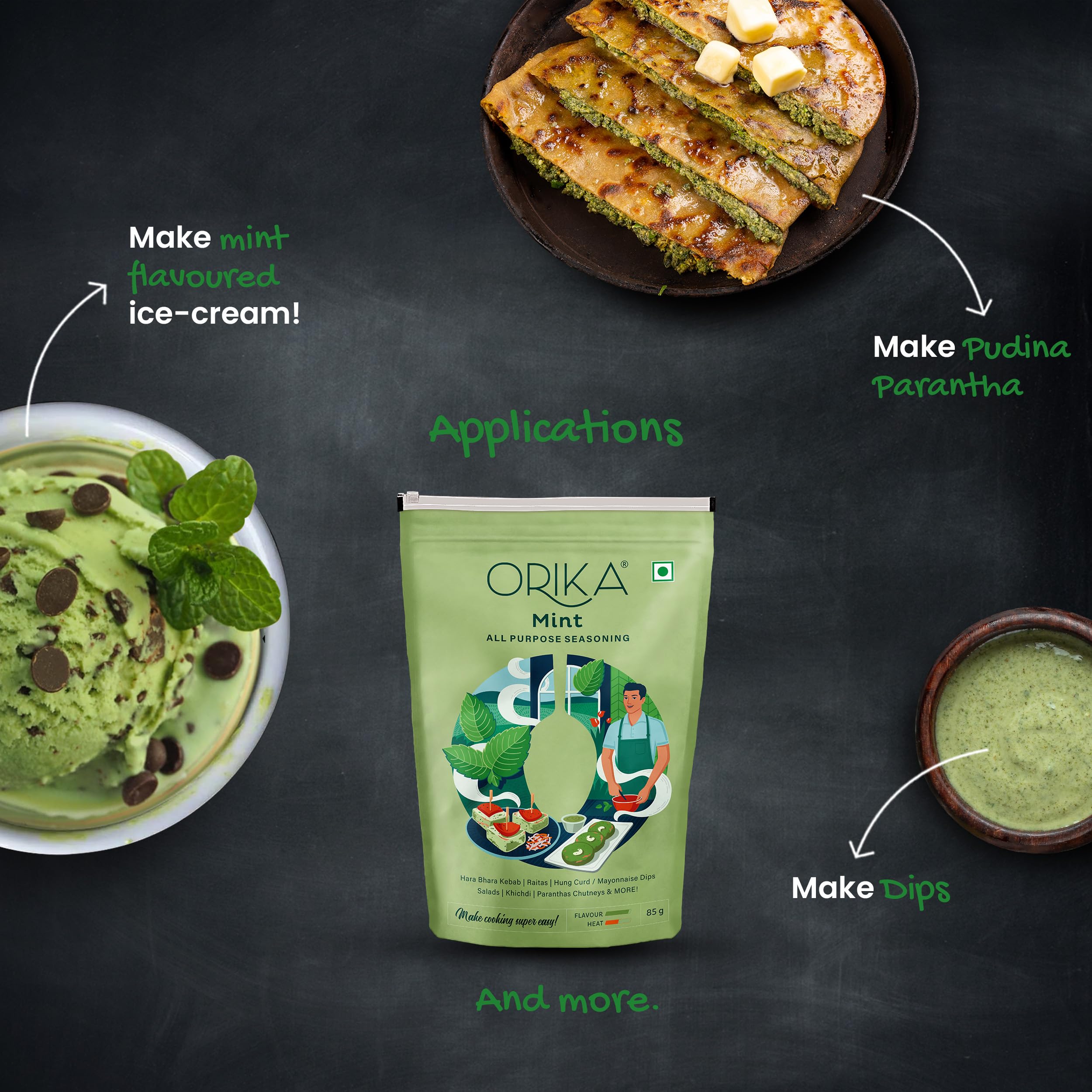 Orika Mint Powder All Purpose Seasoning - 85g | Natural Dry Mint Pudina Powder | No Artificial Flavors or Colors | Perfect for Cooking, Baking & Herbal Tea
