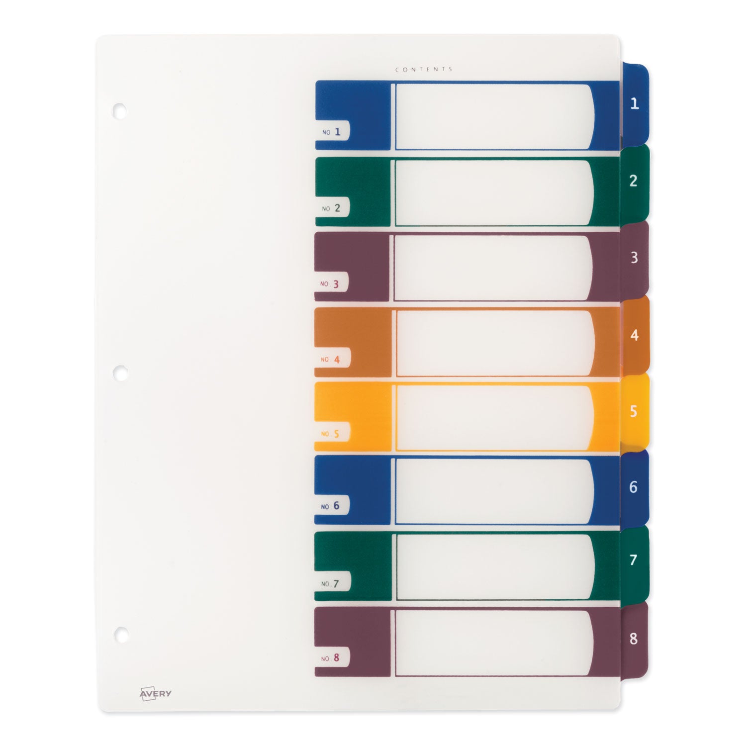 Avery Customizable Table of Contents Index Dividers with Multicolor Tabs - 8 Tab Set (1-8), 11 x 8.5 Inches, Translucent - Perfect for Office Organization, School Binders & Document Filing
