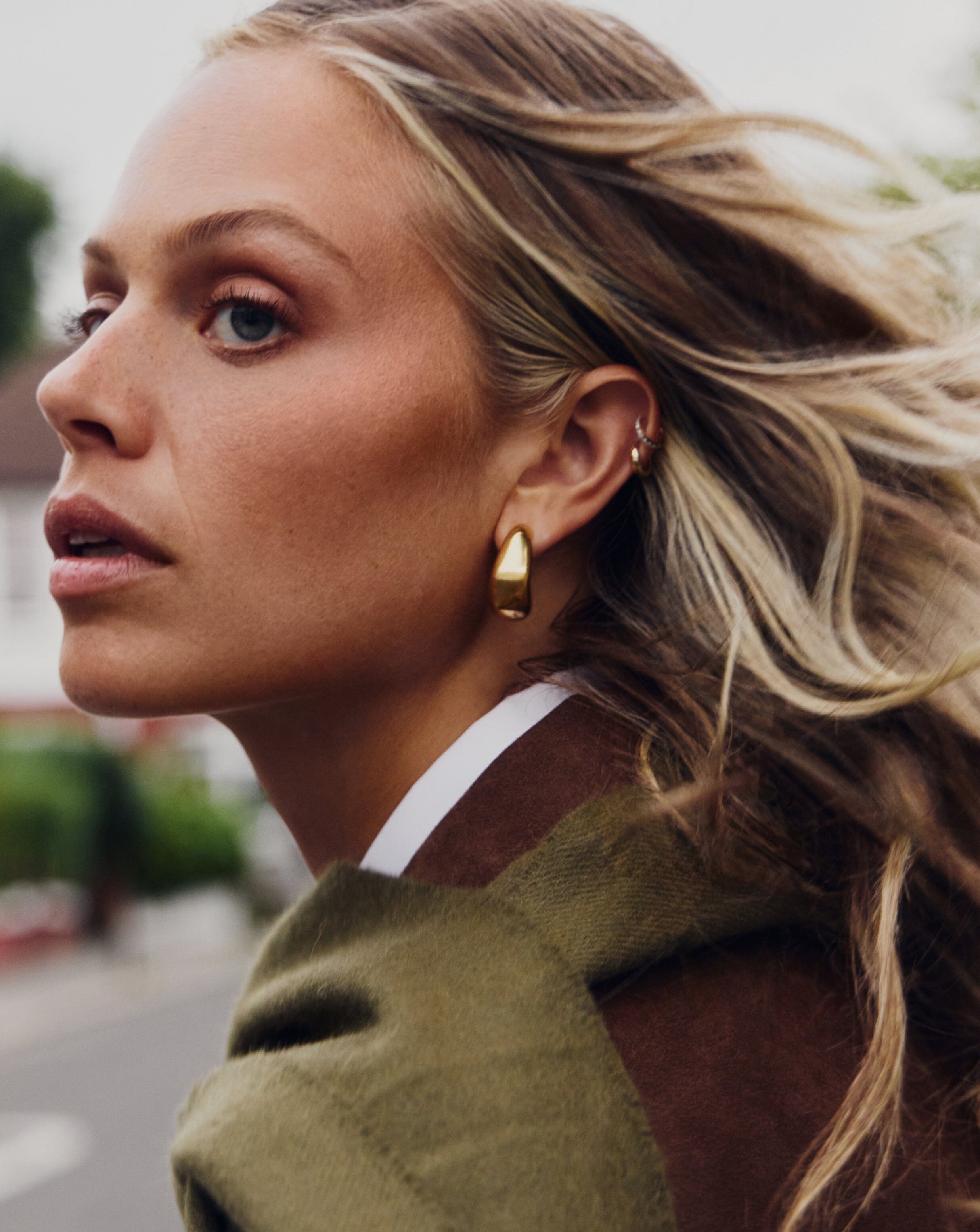 18k Gold Plated Dome Medium Hoop Earrings for Women - Elegant Everyday Jewelry for Work, Date Night & Special Occasions