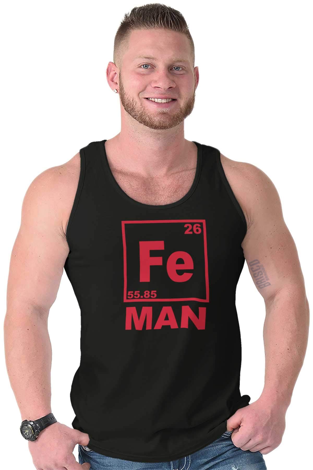 Fe Iron Science Elements Superhero Tank Top - Sleeveless Tee for Men | Perfect for Science Lovers, Chemistry Enthusiasts & Comic Con Events