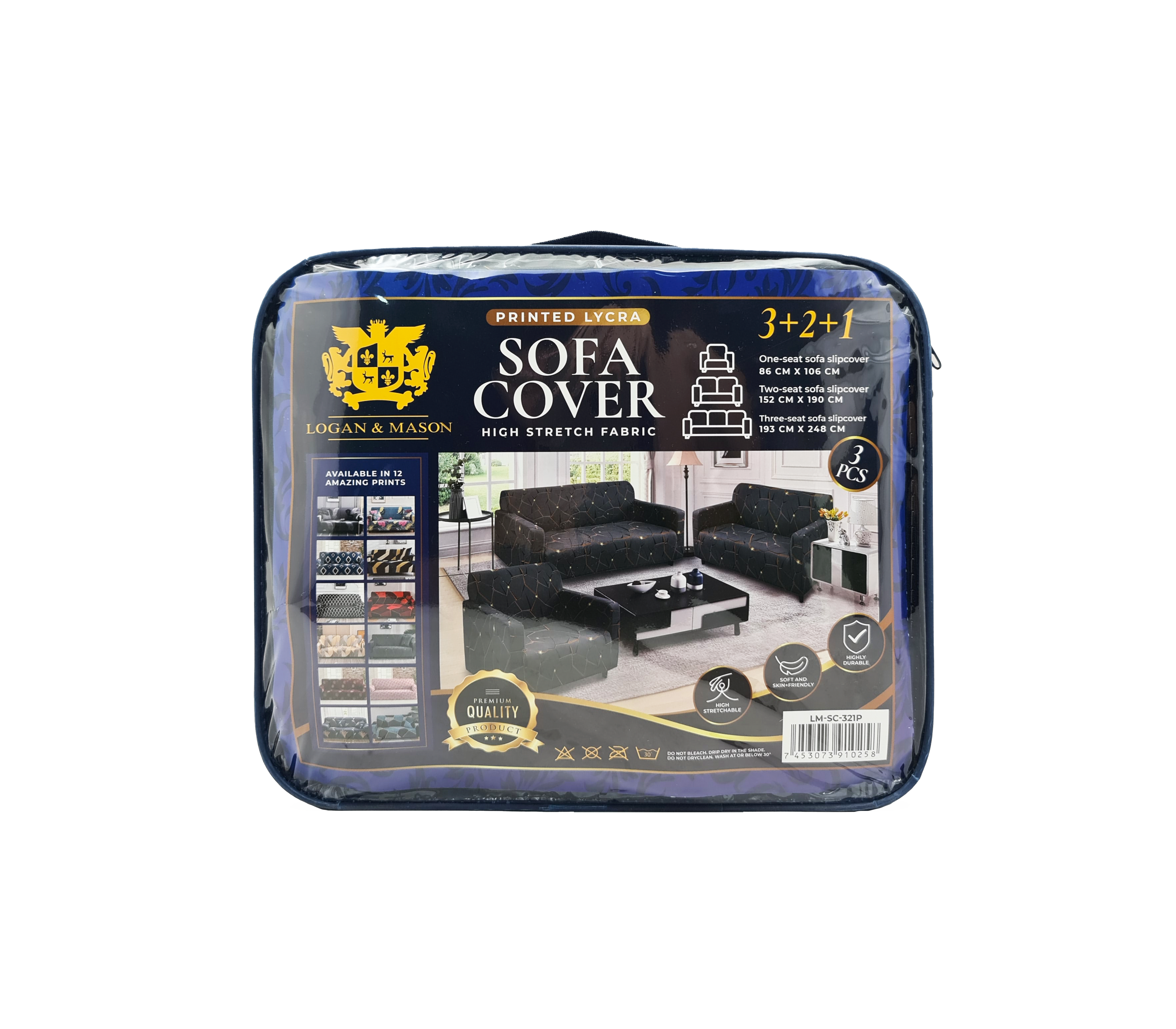 Logan & Mason 3+2+1 Printed Furniture Cover Set - Waterproof Sofa Protector for Living Room, Bedroom & Outdoor Use