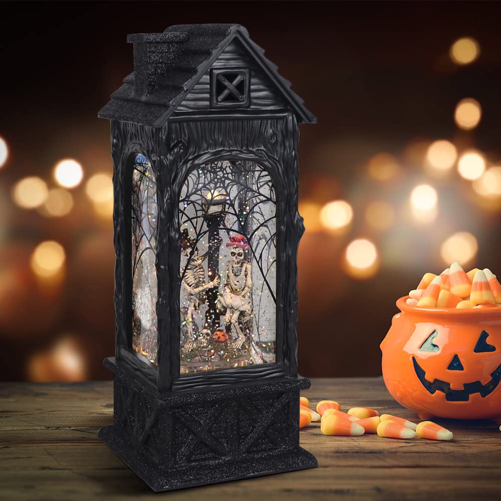 DRomance Halloween Snow Globe Projection Lantern - 10.7 Inch Skeleton Lighted Water Lantern with Glitter & 6-Hour Timer | Battery & USB Powered | Perfect for Halloween Party Decor, Home Decoration & Spooky Gift Idea