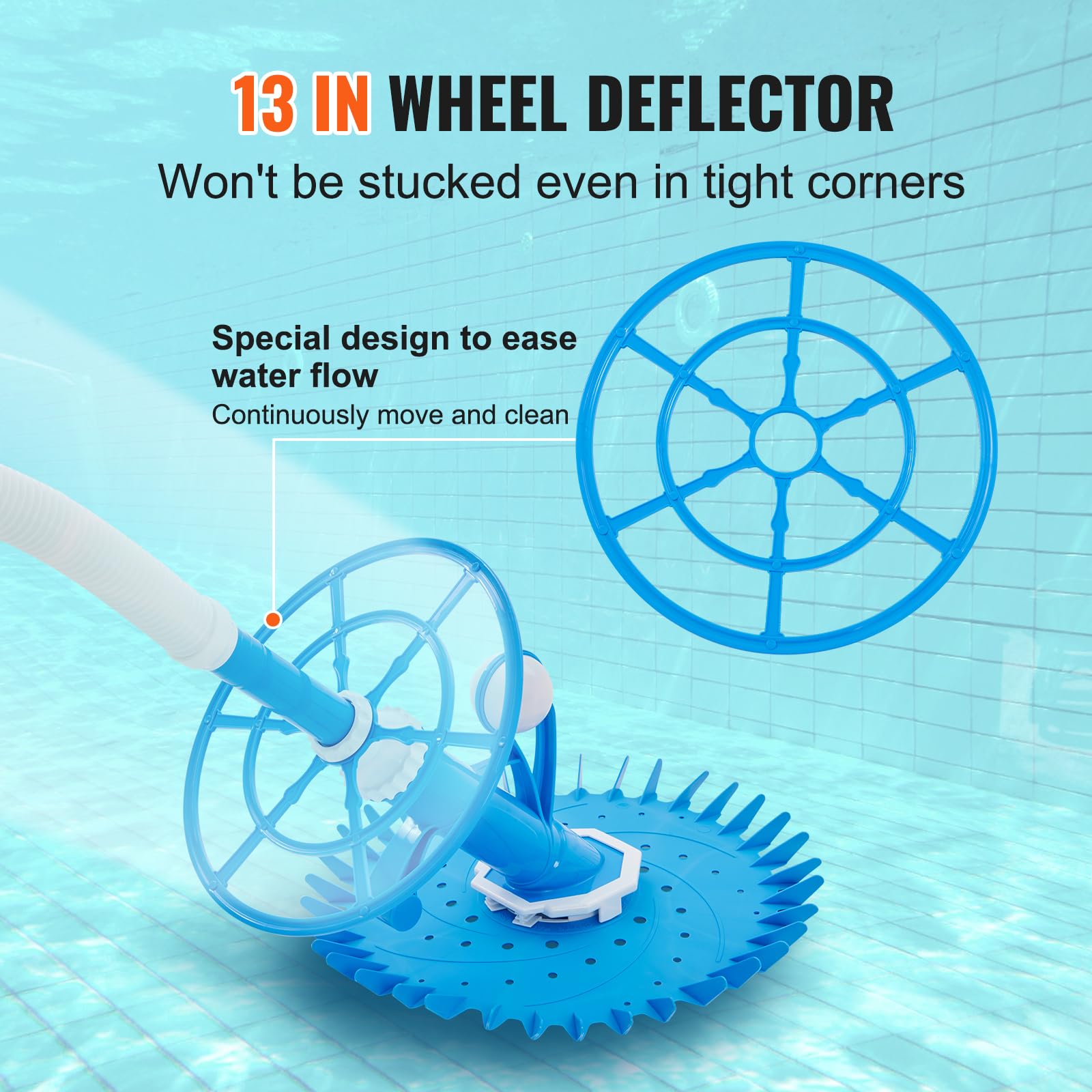 VEVOR Automatic Suction Pool Cleaner - Low Noise Robotic Vacuum with Extra Diaphragm, 10 x 32 in Hoses & 36-Fin Disc - Ideal for Above Ground & Inground Pools - Perfect for Backyard, Vacation Homes & Commercial Use