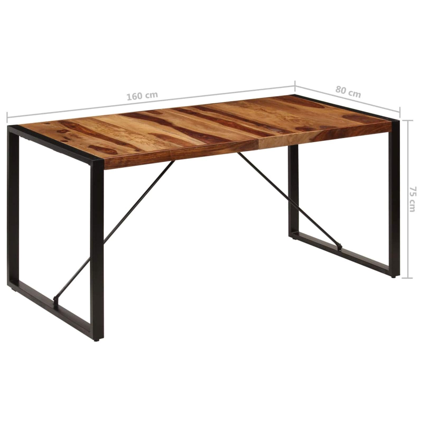 Modern Rectangle Dining Table - Solid Sheesham Wood Tabletop with Sturdy Steel Legs - 63