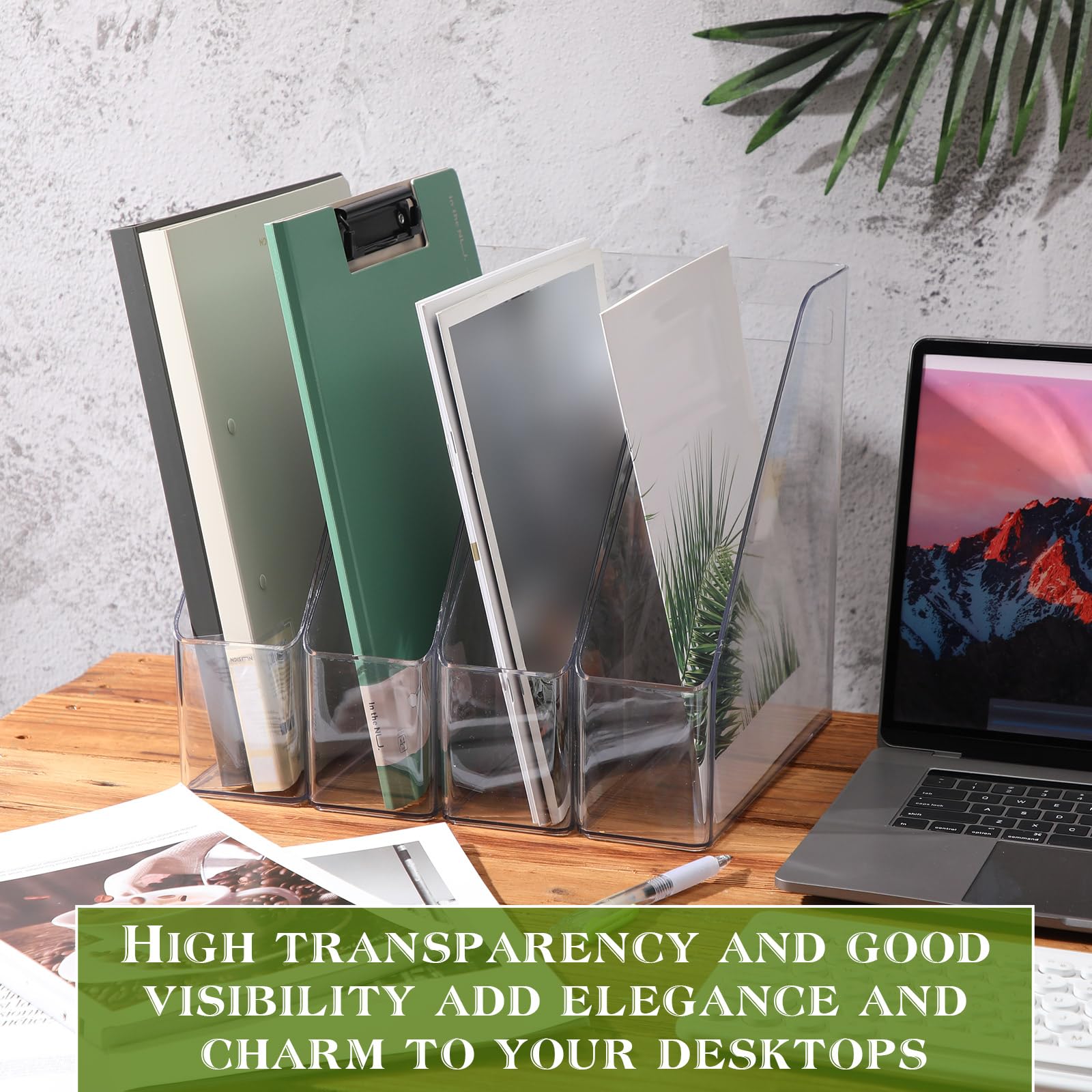 12-Pack Clear Acrylic Magazine File Holders with Handles - Vertical Desk Organizer for Documents, Folders & Supplies - Perfect for Home Office, School Study & Work Desktop Organization (Plastic Storage Rack)